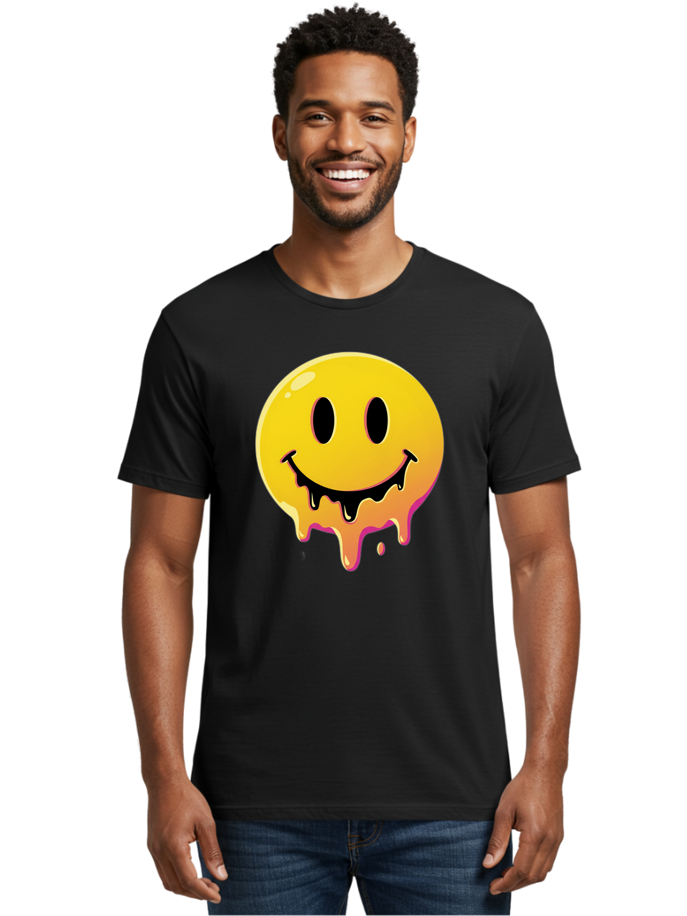 Melting-Smiley Men'S Graphic Tee, 100% Cotton, Comfortable Casual Summer Wear, Machine Washable, Vintage Camera, Old Camera, Antique Camera, Black Camera, Classic Photography, Photography Equipment, Nostalgic Device, Film Camera, Camera Art Bam874