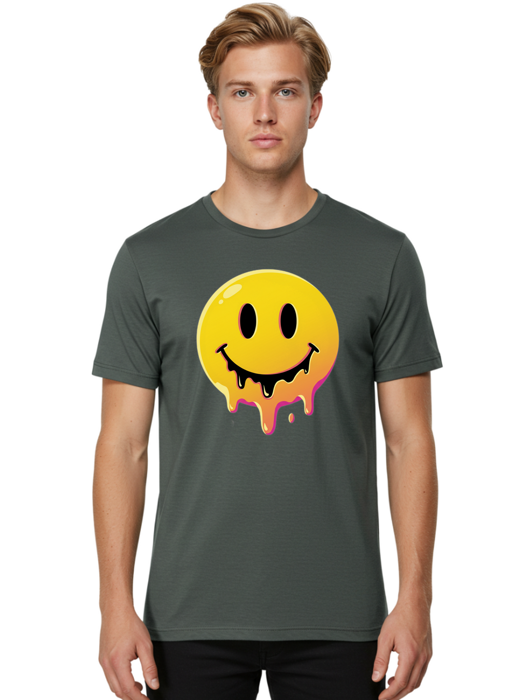 Melting-Smiley Men'S Graphic Tee, 100% Cotton, Comfortable Casual Summer Wear, Machine Washable, Vintage Camera, Old Camera, Antique Camera, Black Camera, Classic Photography, Photography Equipment, Nostalgic Device, Film Camera, Camera Art Bam874