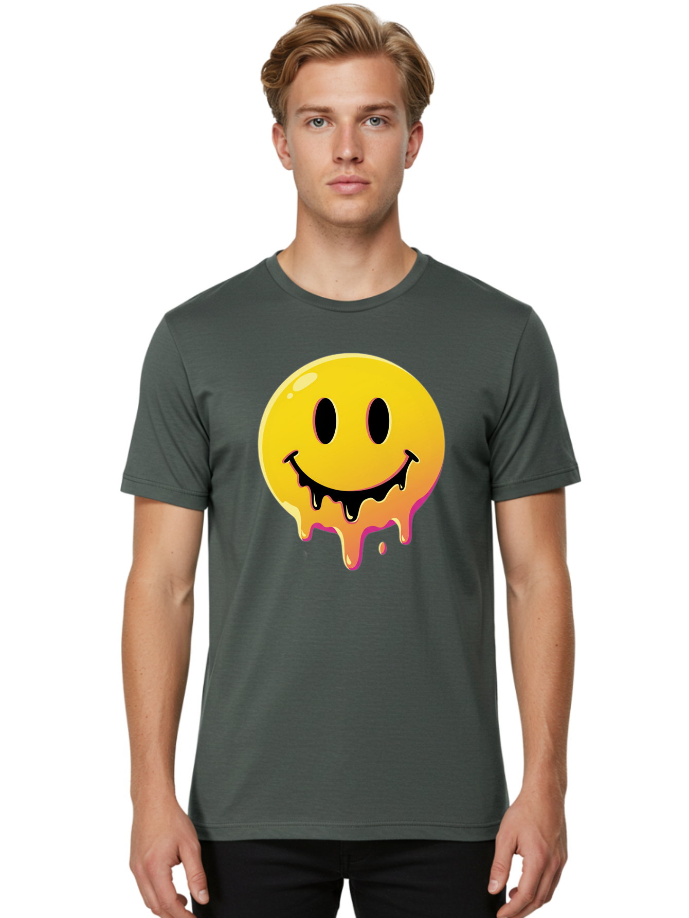 Melting-Smiley Men'S Graphic Tee, 100% Cotton, Comfortable Casual Summer Wear, Machine Washable, Vintage Camera, Old Camera, Antique Camera, Black Camera, Classic Photography, Photography Equipment, Nostalgic Device, Film Camera, Camera Art Bam874