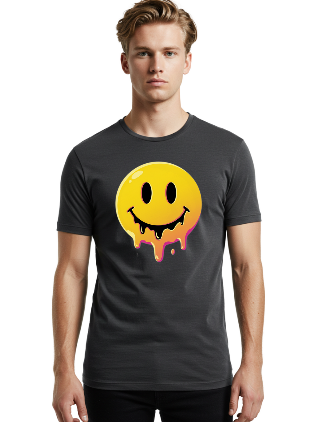 Melting-Smiley Men'S Graphic Tee, 100% Cotton, Comfortable Casual Summer Wear, Machine Washable, Vintage Camera, Old Camera, Antique Camera, Black Camera, Classic Photography, Photography Equipment, Nostalgic Device, Film Camera, Camera Art Bam874