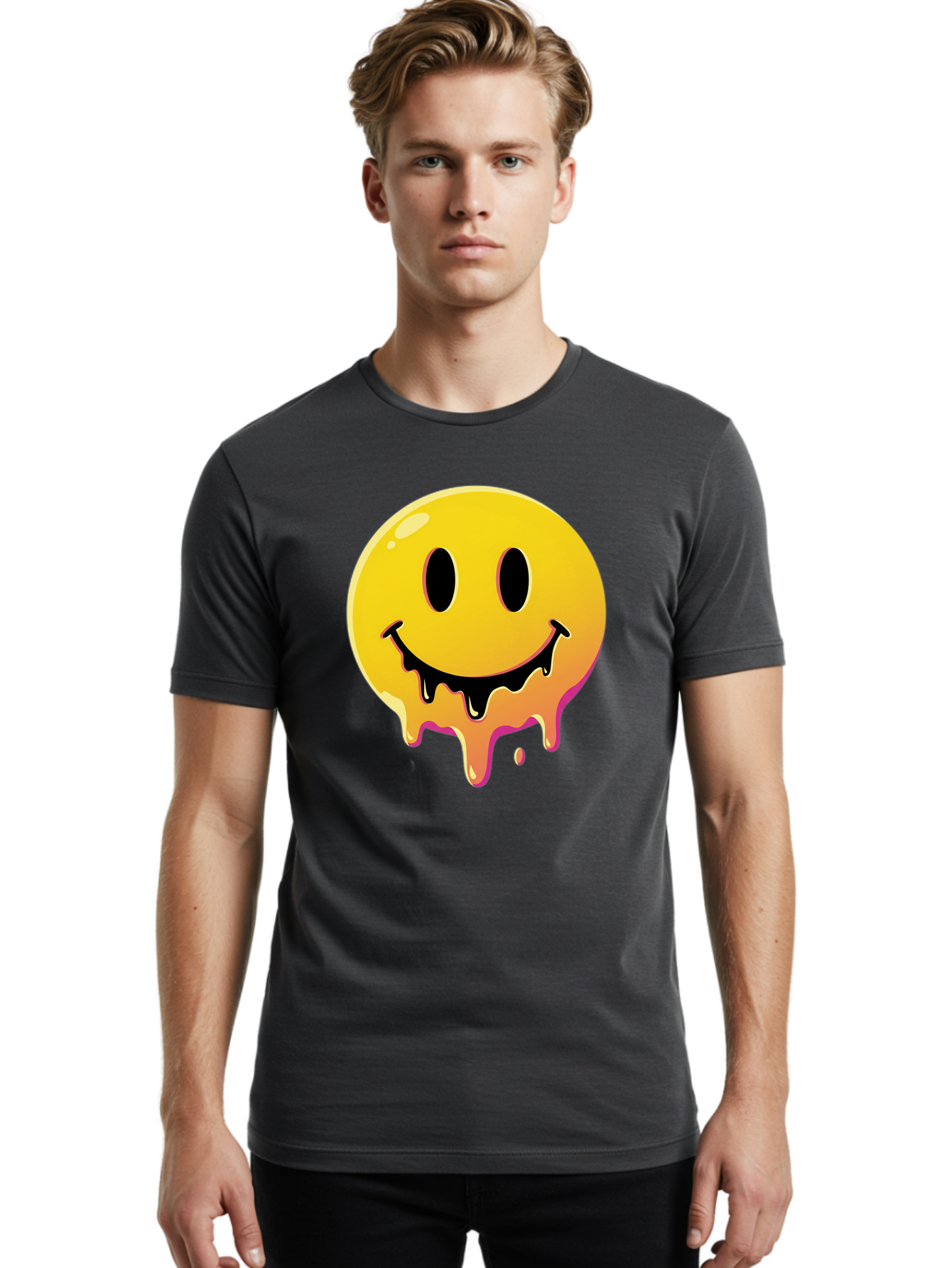 Melting-Smiley Men'S Graphic Tee, 100% Cotton, Comfortable Casual Summer Wear, Machine Washable, Vintage Camera, Old Camera, Antique Camera, Black Camera, Classic Photography, Photography Equipment, Nostalgic Device, Film Camera, Camera Art Bam874