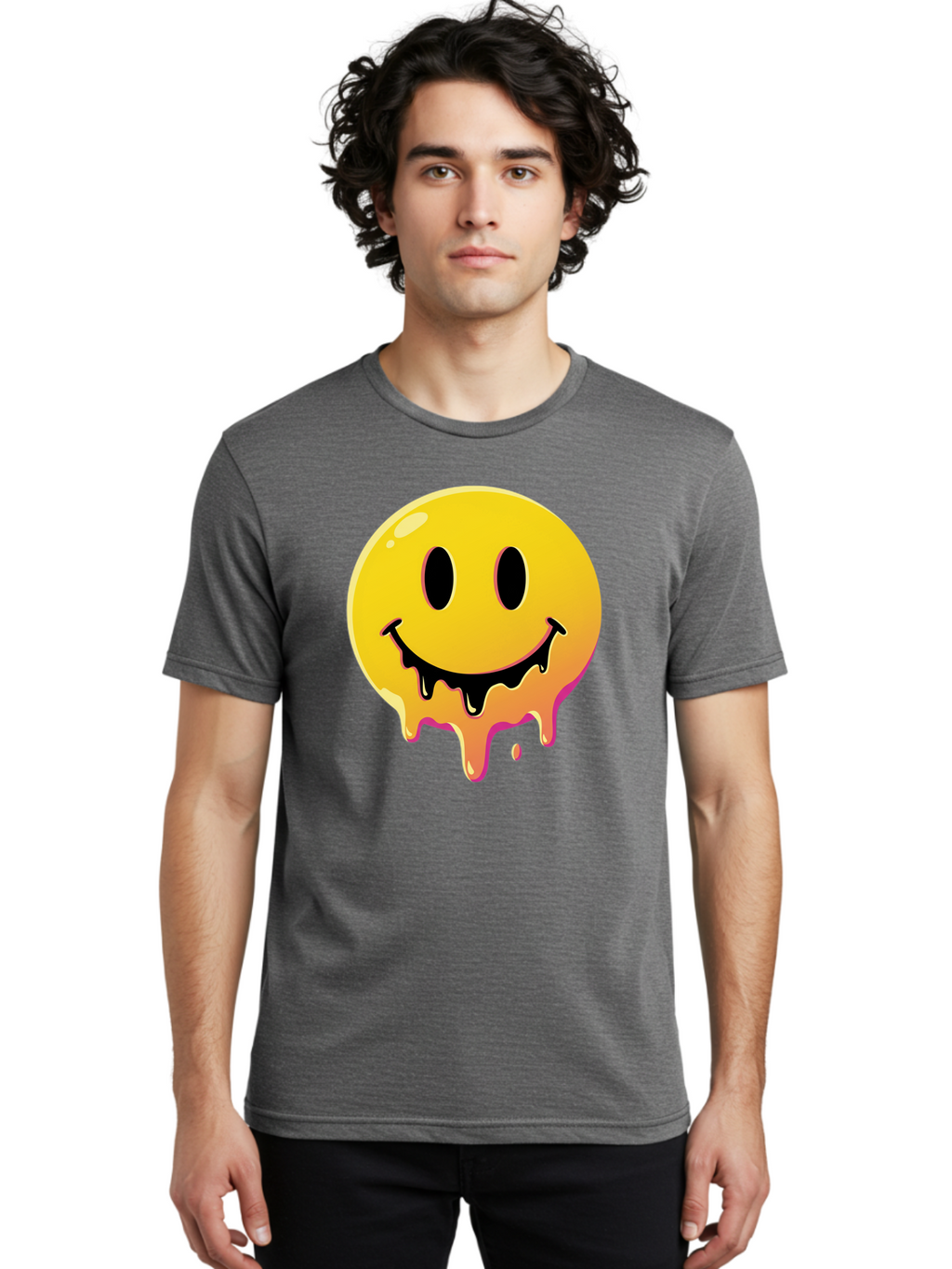 Melting-Smiley Men'S Graphic Tee, 100% Cotton, Comfortable Casual Summer Wear, Machine Washable, Vintage Camera, Old Camera, Antique Camera, Black Camera, Classic Photography, Photography Equipment, Nostalgic Device, Film Camera, Camera Art Bam874