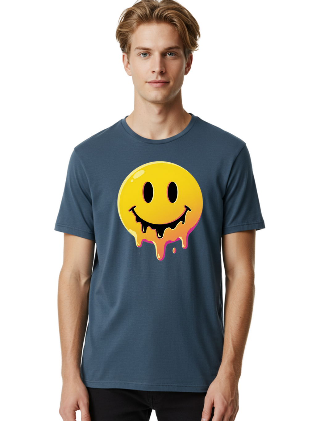 Melting-Smiley Men'S Graphic Tee, 100% Cotton, Comfortable Casual Summer Wear, Machine Washable, Vintage Camera, Old Camera, Antique Camera, Black Camera, Classic Photography, Photography Equipment, Nostalgic Device, Film Camera, Camera Art Bam874