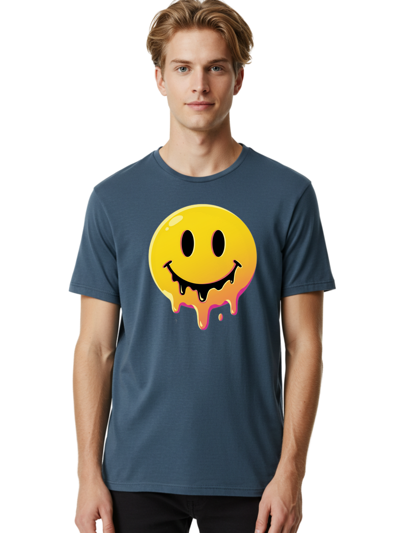 Melting-Smiley Men'S Graphic Tee, 100% Cotton, Comfortable Casual Summer Wear, Machine Washable, Vintage Camera, Old Camera, Antique Camera, Black Camera, Classic Photography, Photography Equipment, Nostalgic Device, Film Camera, Camera Art Bam874