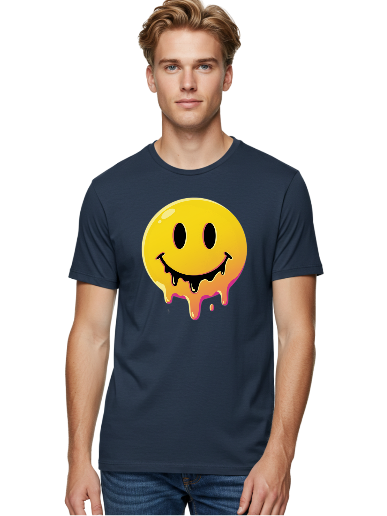 Melting-Smiley Men'S Graphic Tee, 100% Cotton, Comfortable Casual Summer Wear, Machine Washable, Vintage Camera, Old Camera, Antique Camera, Black Camera, Classic Photography, Photography Equipment, Nostalgic Device, Film Camera, Camera Art Bam874