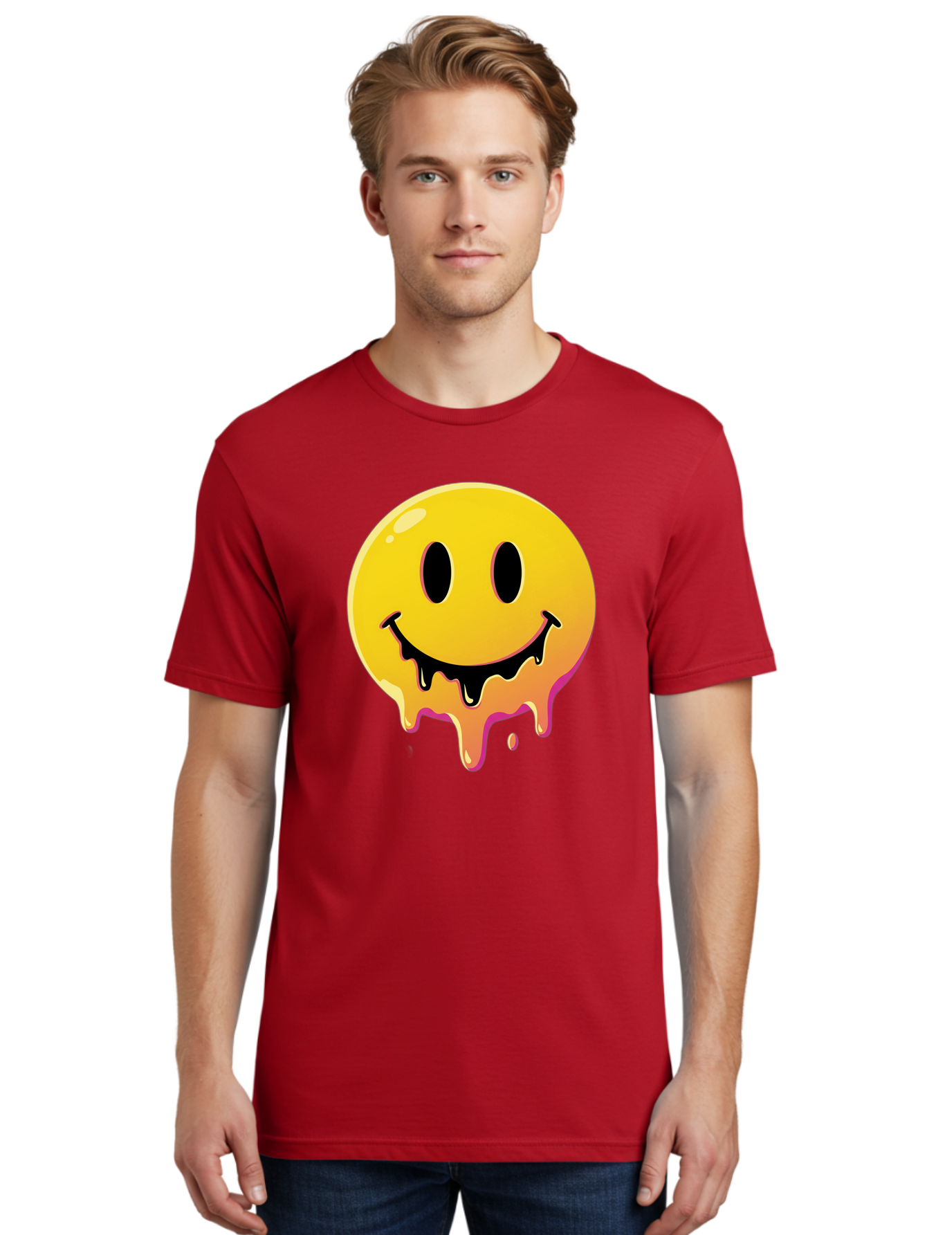 Melting-Smiley Men'S Graphic Tee, 100% Cotton, Comfortable Casual Summer Wear, Machine Washable, Vintage Camera, Old Camera, Antique Camera, Black Camera, Classic Photography, Photography Equipment, Nostalgic Device, Film Camera, Camera Art Bam874