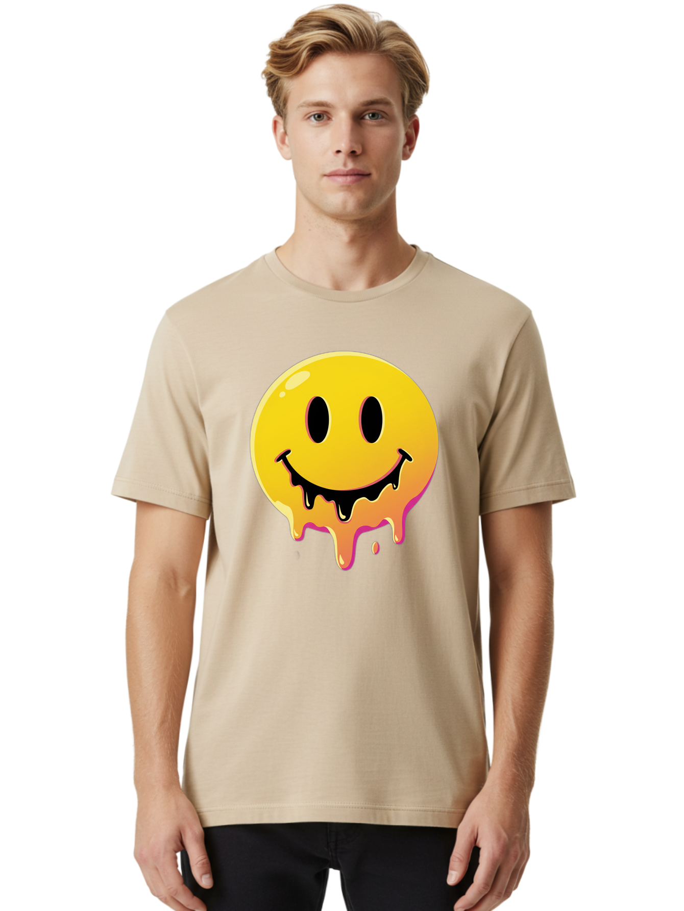 Melting-Smiley Men'S Graphic Tee, 100% Cotton, Comfortable Casual Summer Wear, Machine Washable, Vintage Camera, Old Camera, Antique Camera, Black Camera, Classic Photography, Photography Equipment, Nostalgic Device, Film Camera, Camera Art Bam874