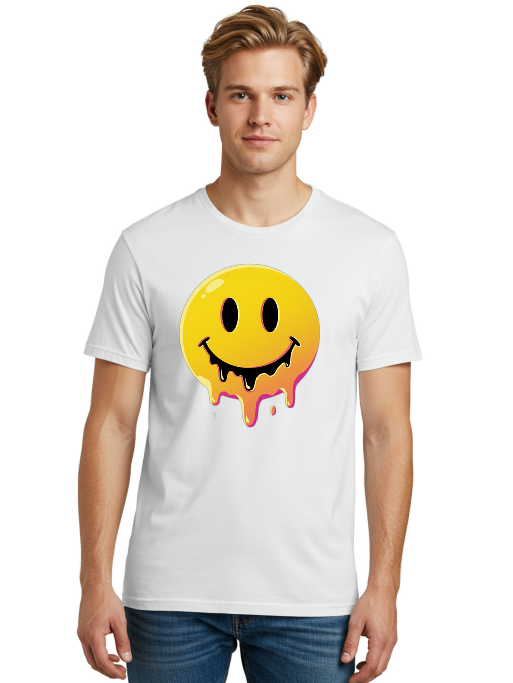 Melting-Smiley Men'S Graphic Tee, 100% Cotton, Comfortable Casual Summer Wear, Machine Washable, Vintage Camera, Old Camera, Antique Camera, Black Camera, Classic Photography, Photography Equipment, Nostalgic Device, Film Camera, Camera Art Bam874
