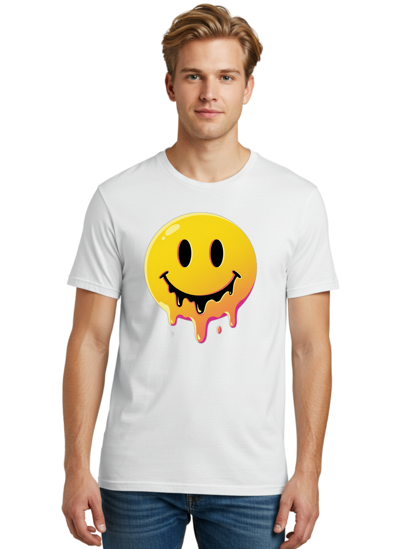Melting-Smiley Men'S Graphic Tee, 100% Cotton, Comfortable Casual Summer Wear, Machine Washable, Vintage Camera, Old Camera, Antique Camera, Black Camera, Classic Photography, Photography Equipment, Nostalgic Device, Film Camera, Camera Art Bam874