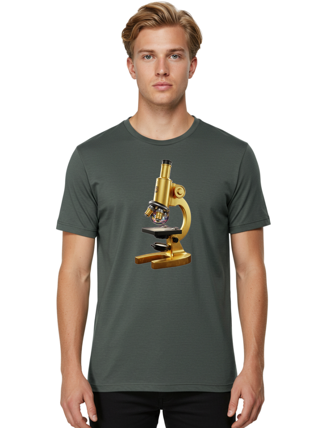 Microscope-1 Men'S Graphic Tee, 100% Cotton, Comfortable Casual Summer Wear, Machine Washable, Vintage Camera, Old Camera, Antique Camera, Black Camera, Classic Photography, Photography Equipment, Nostalgic Device, Film Camera, Camera Art Bam883