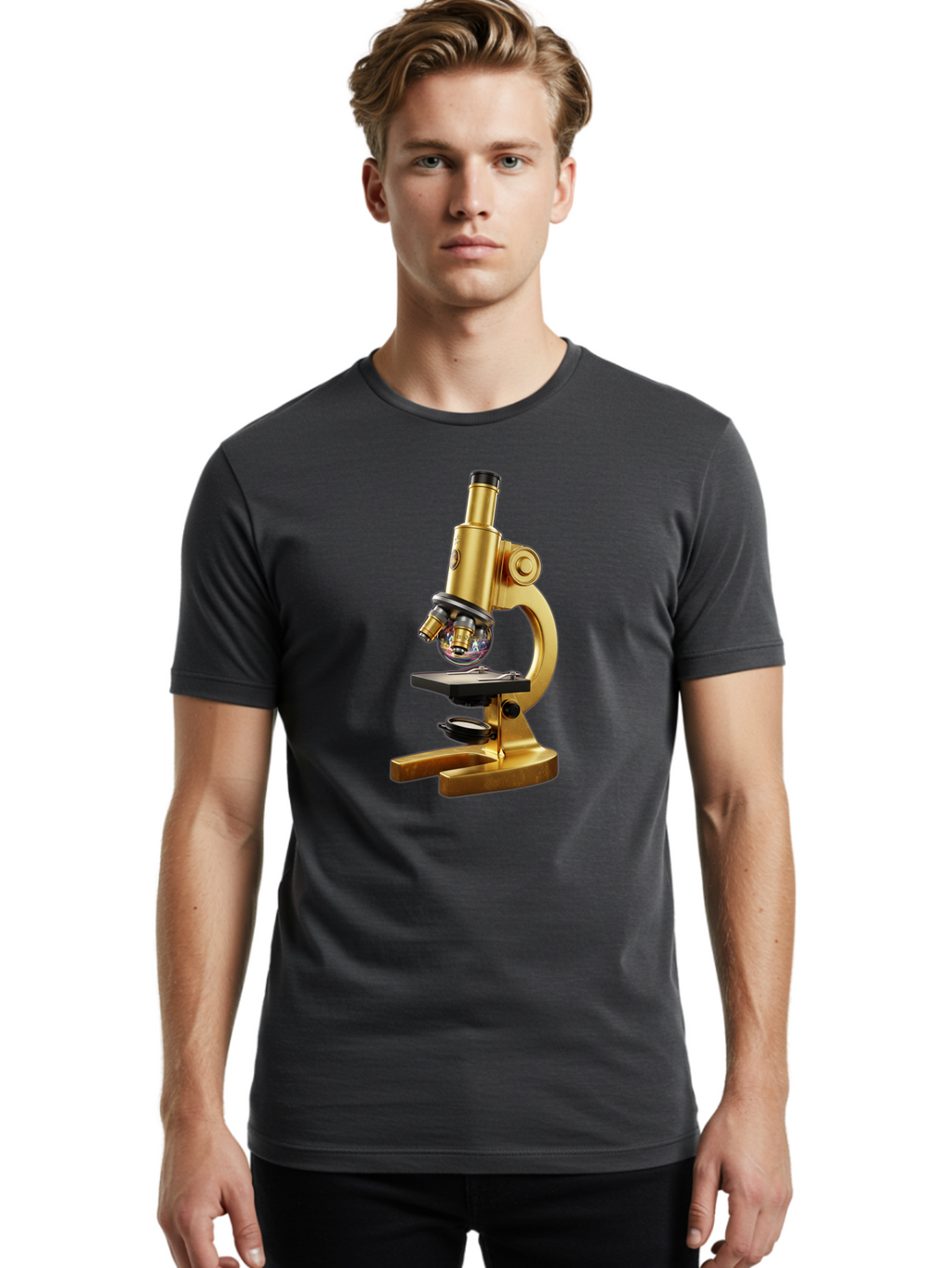 Microscope-1 Men'S Graphic Tee, 100% Cotton, Comfortable Casual Summer Wear, Machine Washable, Vintage Camera, Old Camera, Antique Camera, Black Camera, Classic Photography, Photography Equipment, Nostalgic Device, Film Camera, Camera Art Bam883