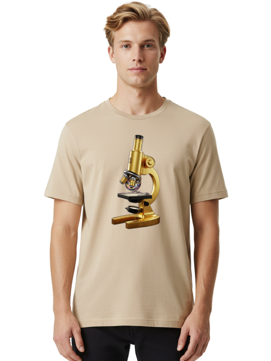 Microscope-1 Men'S Graphic Tee, 100% Cotton, Comfortable Casual Summer Wear, Machine Washable, Vintage Camera, Old Camera, Antique Camera, Black Camera, Classic Photography, Photography Equipment, Nostalgic Device, Film Camera, Camera Art Bam883