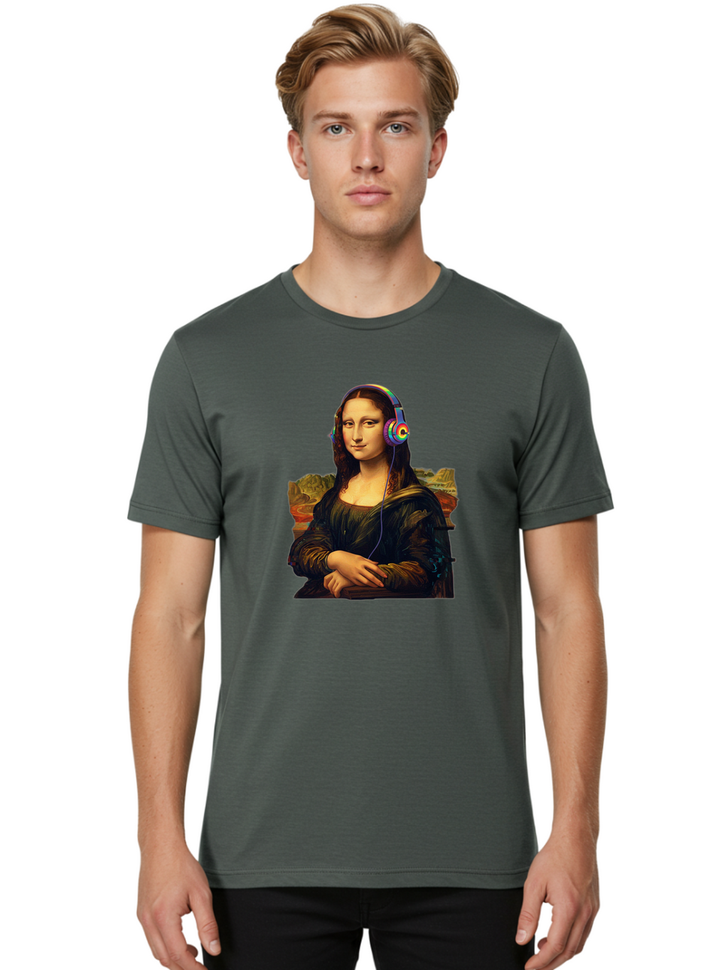 Mona-Lisa-4 Men'S Graphic Tee, 100% Cotton, Comfortable Casual Summer Wear, Machine Washable, Vintage Camera, Old Camera, Antique Camera, Black Camera, Classic Photography, Photography Equipment, Nostalgic Device, Film Camera, Camera Art Bam899