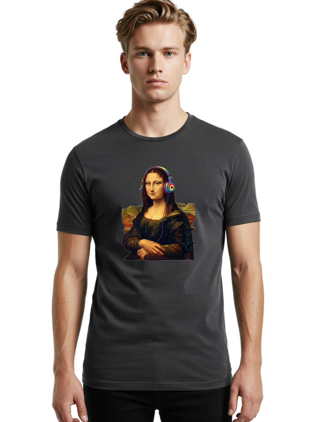 Mona-Lisa-4 Men'S Graphic Tee, 100% Cotton, Comfortable Casual Summer Wear, Machine Washable, Vintage Camera, Old Camera, Antique Camera, Black Camera, Classic Photography, Photography Equipment, Nostalgic Device, Film Camera, Camera Art Bam899