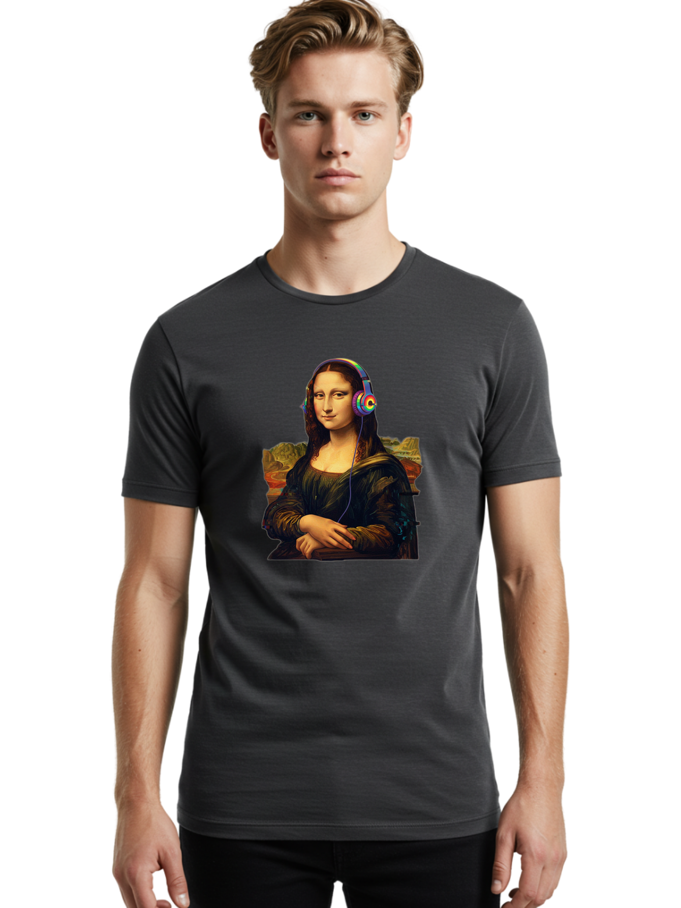 Mona-Lisa-4 Men'S Graphic Tee, 100% Cotton, Comfortable Casual Summer Wear, Machine Washable, Vintage Camera, Old Camera, Antique Camera, Black Camera, Classic Photography, Photography Equipment, Nostalgic Device, Film Camera, Camera Art Bam899