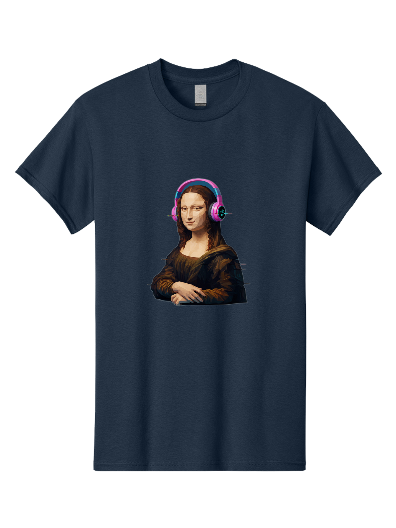 Mona-Lisa-Headphones-1 Men'S Graphic Tee, 100% Cotton, Comfortable Casual Summer Wear, Machine Washable, Vintage Camera, Old Camera, Antique Camera, Black Camera, Classic Photography, Photography Equipment, Nostalgic Device, Film Camera, Bam901