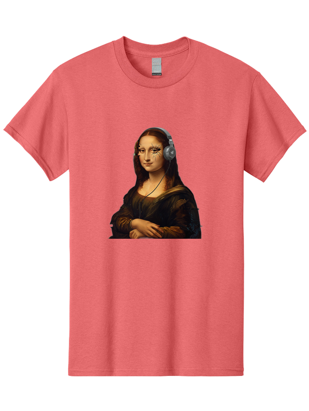 Mona-Lisa-Headphones-2 Men'S Graphic Tee, 100% Cotton, Comfortable Casual Summer Wear, Machine Washable, Vintage Camera, Old Camera, Antique Camera, Black Camera, Classic Photography, Photography Equipment, Nostalgic Device, Film Camera, Bam902