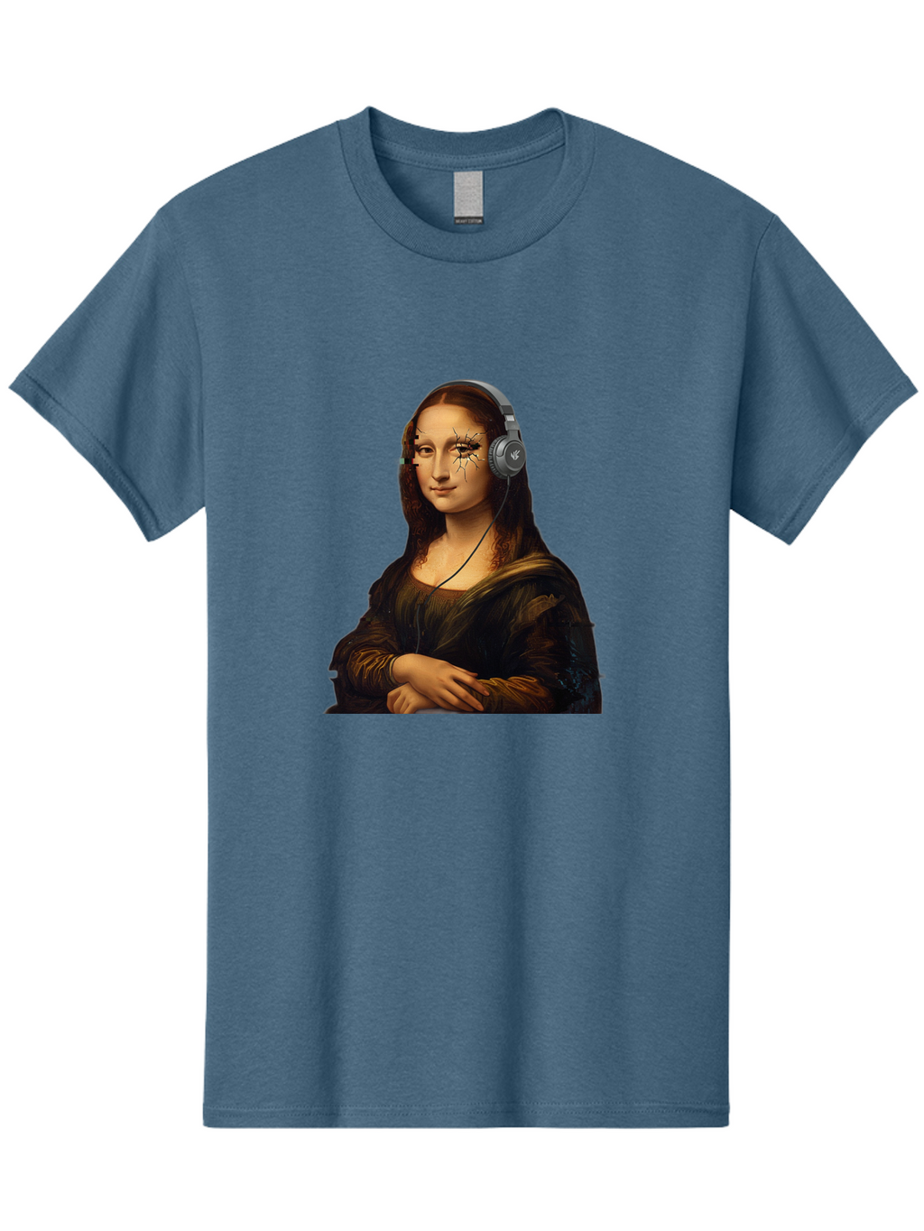 Mona-Lisa-Headphones-2 Men'S Graphic Tee, 100% Cotton, Comfortable Casual Summer Wear, Machine Washable, Vintage Camera, Old Camera, Antique Camera, Black Camera, Classic Photography, Photography Equipment, Nostalgic Device, Film Camera, Bam902