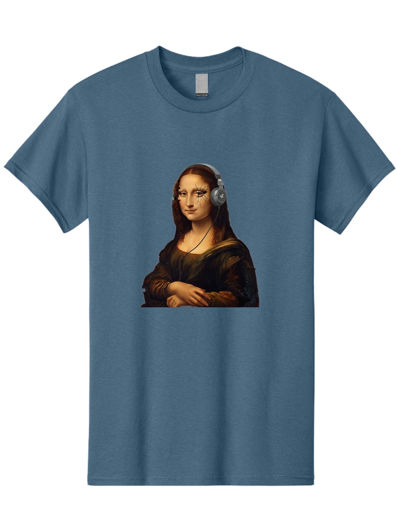 Mona-Lisa-Headphones-2 Men'S Graphic Tee, 100% Cotton, Comfortable Casual Summer Wear, Machine Washable, Vintage Camera, Old Camera, Antique Camera, Black Camera, Classic Photography, Photography Equipment, Nostalgic Device, Film Camera, Bam902