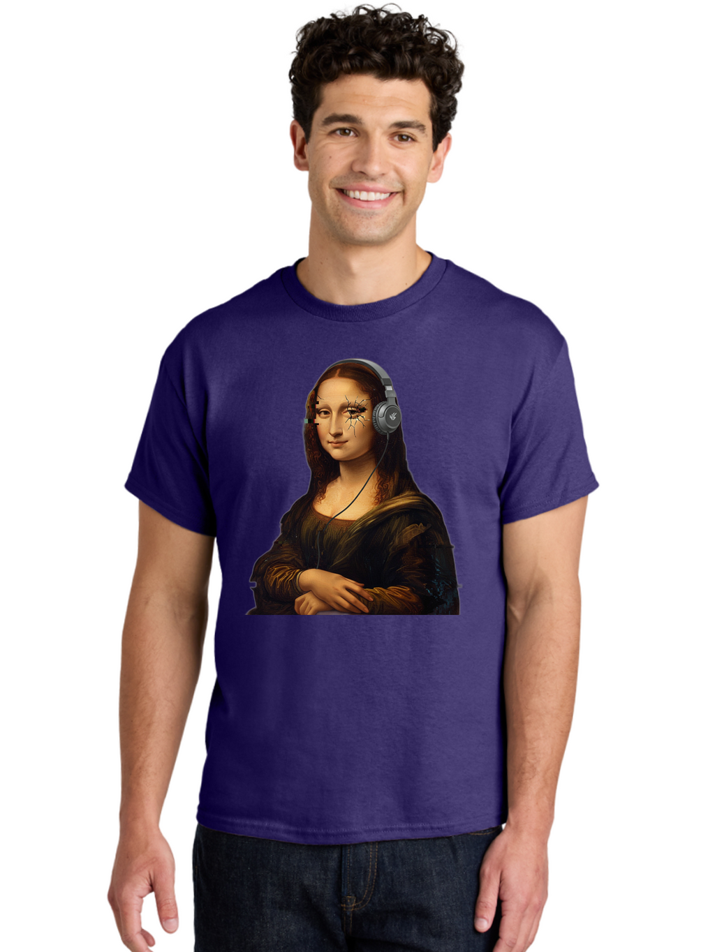 Mona-Lisa-Headphones-2 Men'S Graphic Tee, 100% Cotton, Comfortable Casual Summer Wear, Machine Washable, Vintage Camera, Old Camera, Antique Camera, Black Camera, Classic Photography, Photography Equipment, Nostalgic Device, Film Camera, Bam902