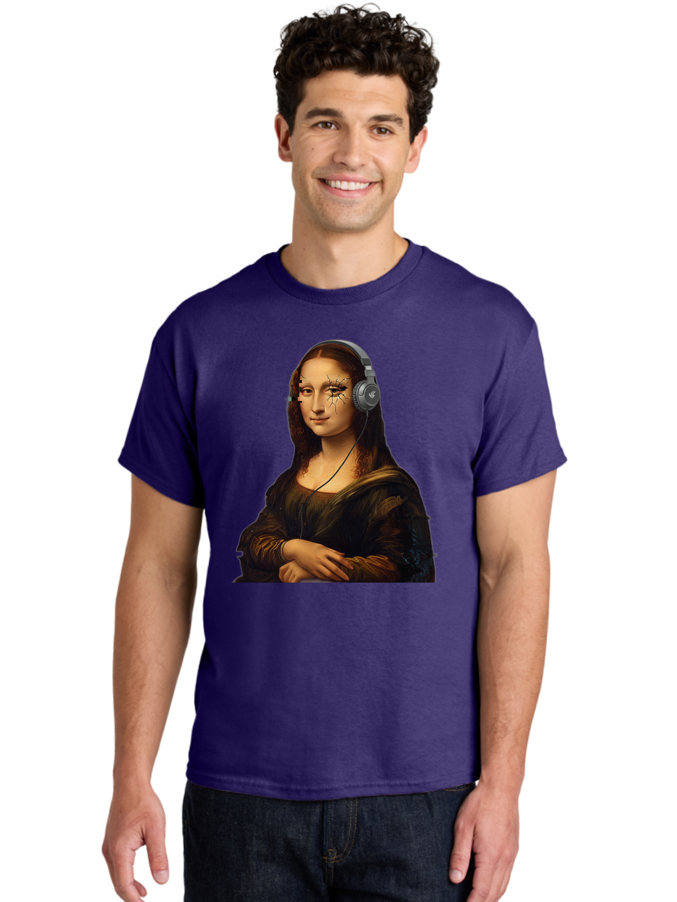 Mona-Lisa-Headphones-2 Men'S Graphic Tee, 100% Cotton, Comfortable Casual Summer Wear, Machine Washable, Vintage Camera, Old Camera, Antique Camera, Black Camera, Classic Photography, Photography Equipment, Nostalgic Device, Film Camera, Bam902