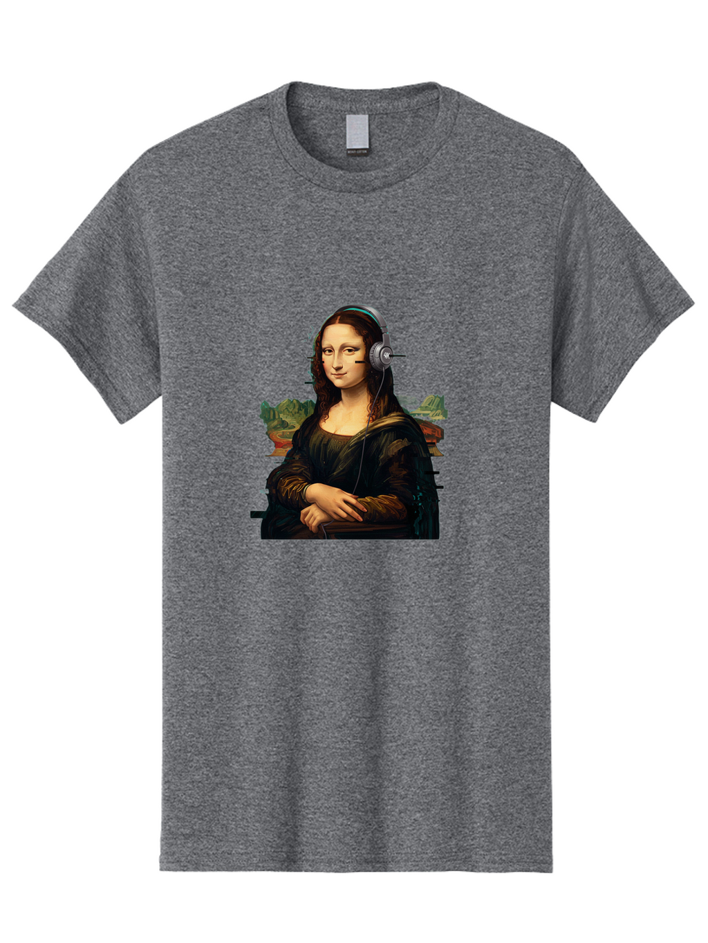 Mona-Lisa-Headphones-3 Men'S Graphic Tee, 100% Cotton, Comfortable Casual Summer Wear, Machine Washable, Vintage Camera, Old Camera, Antique Camera, Black Camera, Classic Photography, Photography Equipment, Nostalgic Device, Film Camera, Bam903