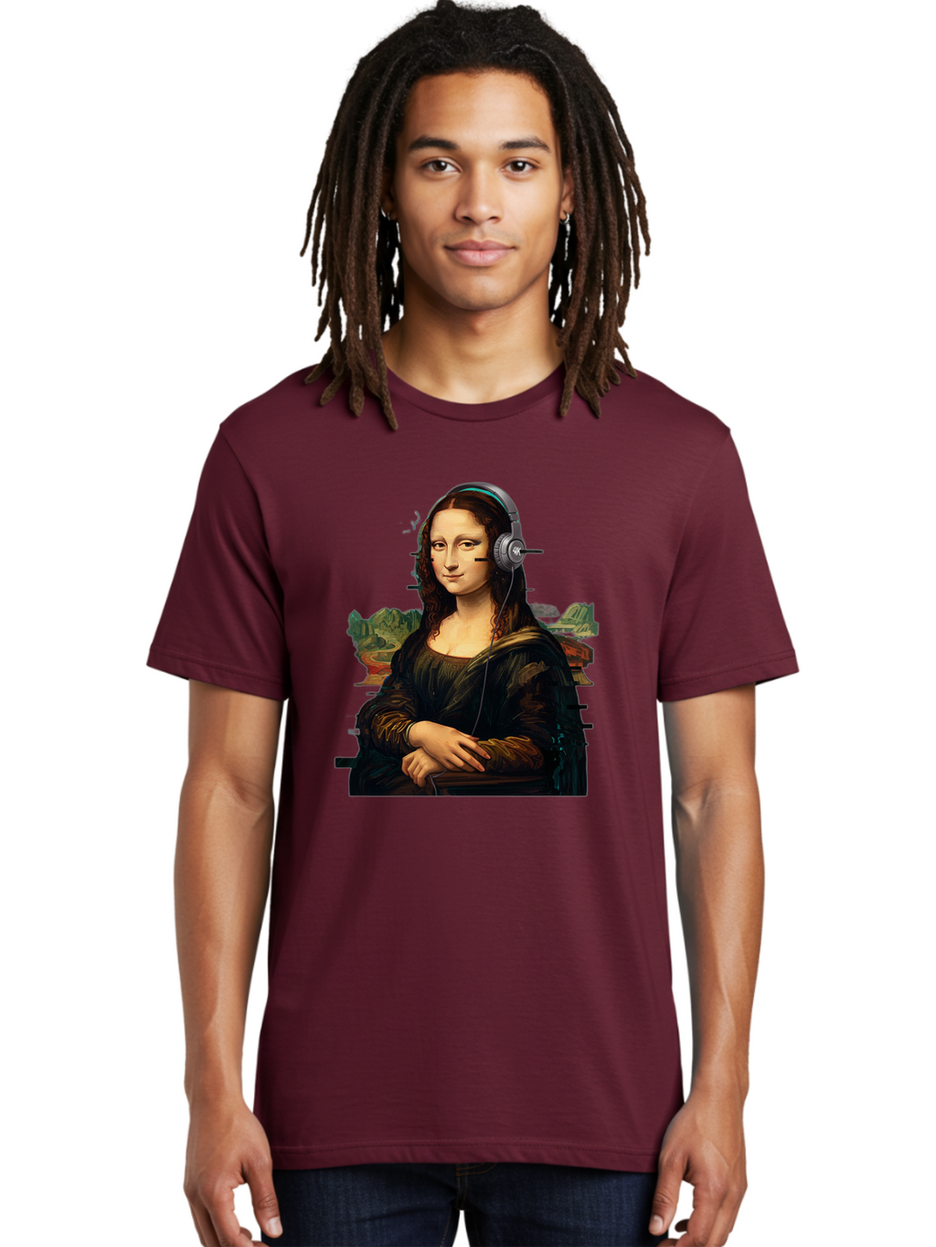 Mona-Lisa-Headphones-3 Men'S Graphic Tee, 100% Cotton, Comfortable Casual Summer Wear, Machine Washable, Vintage Camera, Old Camera, Antique Camera, Black Camera, Classic Photography, Photography Equipment, Nostalgic Device, Film Camera, Bam903