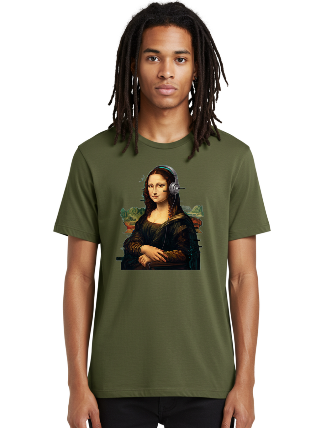 Mona-Lisa-Headphones-3 Men'S Graphic Tee, 100% Cotton, Comfortable Casual Summer Wear, Machine Washable, Vintage Camera, Old Camera, Antique Camera, Black Camera, Classic Photography, Photography Equipment, Nostalgic Device, Film Camera, Bam903