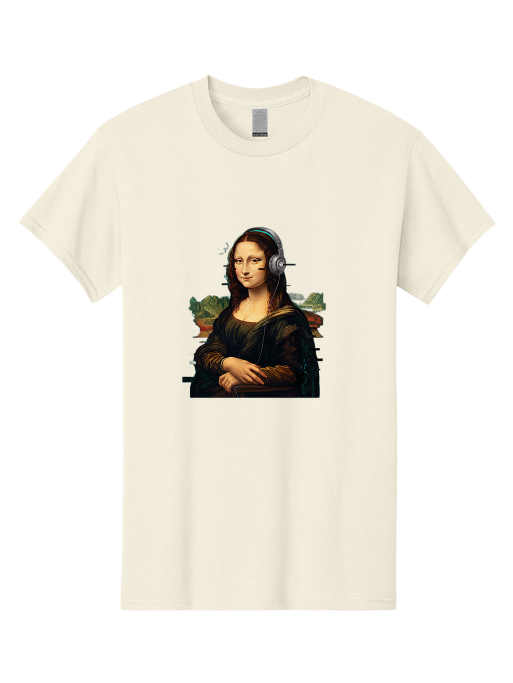 Mona-Lisa-Headphones-3 Men'S Graphic Tee, 100% Cotton, Comfortable Casual Summer Wear, Machine Washable, Vintage Camera, Old Camera, Antique Camera, Black Camera, Classic Photography, Photography Equipment, Nostalgic Device, Film Camera, Bam903