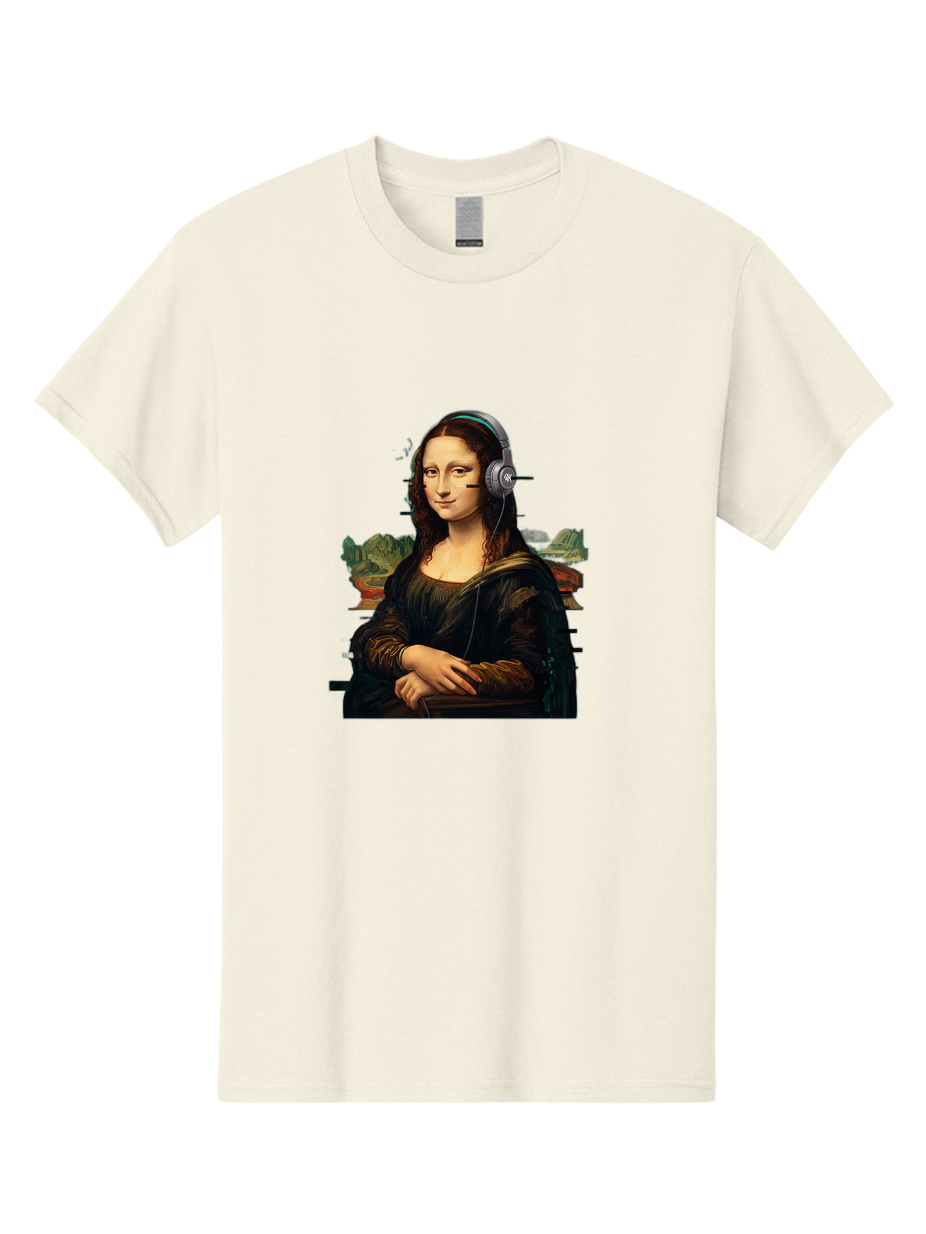 Mona-Lisa-Headphones-3 Men'S Graphic Tee, 100% Cotton, Comfortable Casual Summer Wear, Machine Washable, Vintage Camera, Old Camera, Antique Camera, Black Camera, Classic Photography, Photography Equipment, Nostalgic Device, Film Camera, Bam903