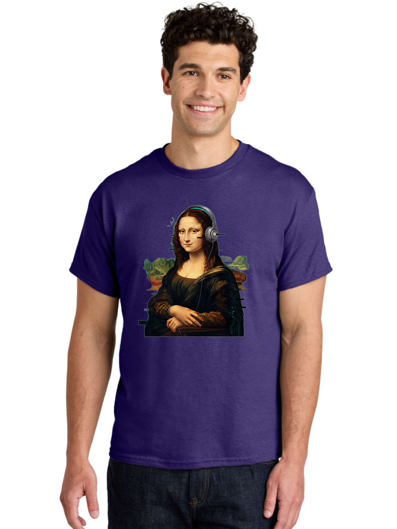 Mona-Lisa-Headphones-3 Men'S Graphic Tee, 100% Cotton, Comfortable Casual Summer Wear, Machine Washable, Vintage Camera, Old Camera, Antique Camera, Black Camera, Classic Photography, Photography Equipment, Nostalgic Device, Film Camera, Bam903
