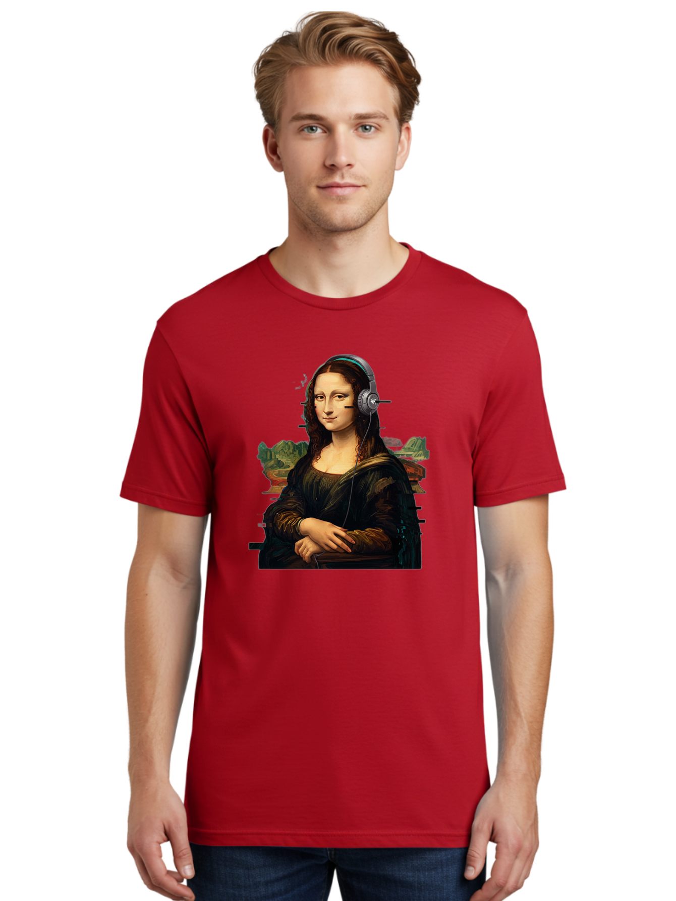 Mona-Lisa-Headphones-3 Men'S Graphic Tee, 100% Cotton, Comfortable Casual Summer Wear, Machine Washable, Vintage Camera, Old Camera, Antique Camera, Black Camera, Classic Photography, Photography Equipment, Nostalgic Device, Film Camera, Bam903