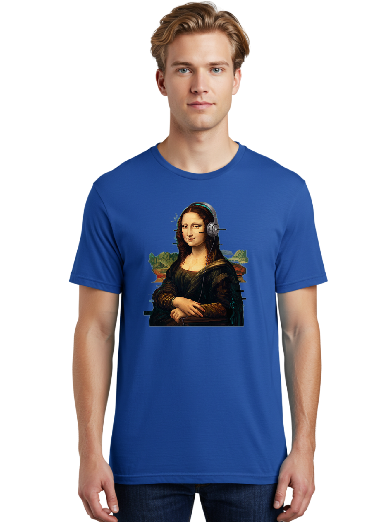 Mona-Lisa-Headphones-3 Men'S Graphic Tee, 100% Cotton, Comfortable Casual Summer Wear, Machine Washable, Vintage Camera, Old Camera, Antique Camera, Black Camera, Classic Photography, Photography Equipment, Nostalgic Device, Film Camera, Bam903