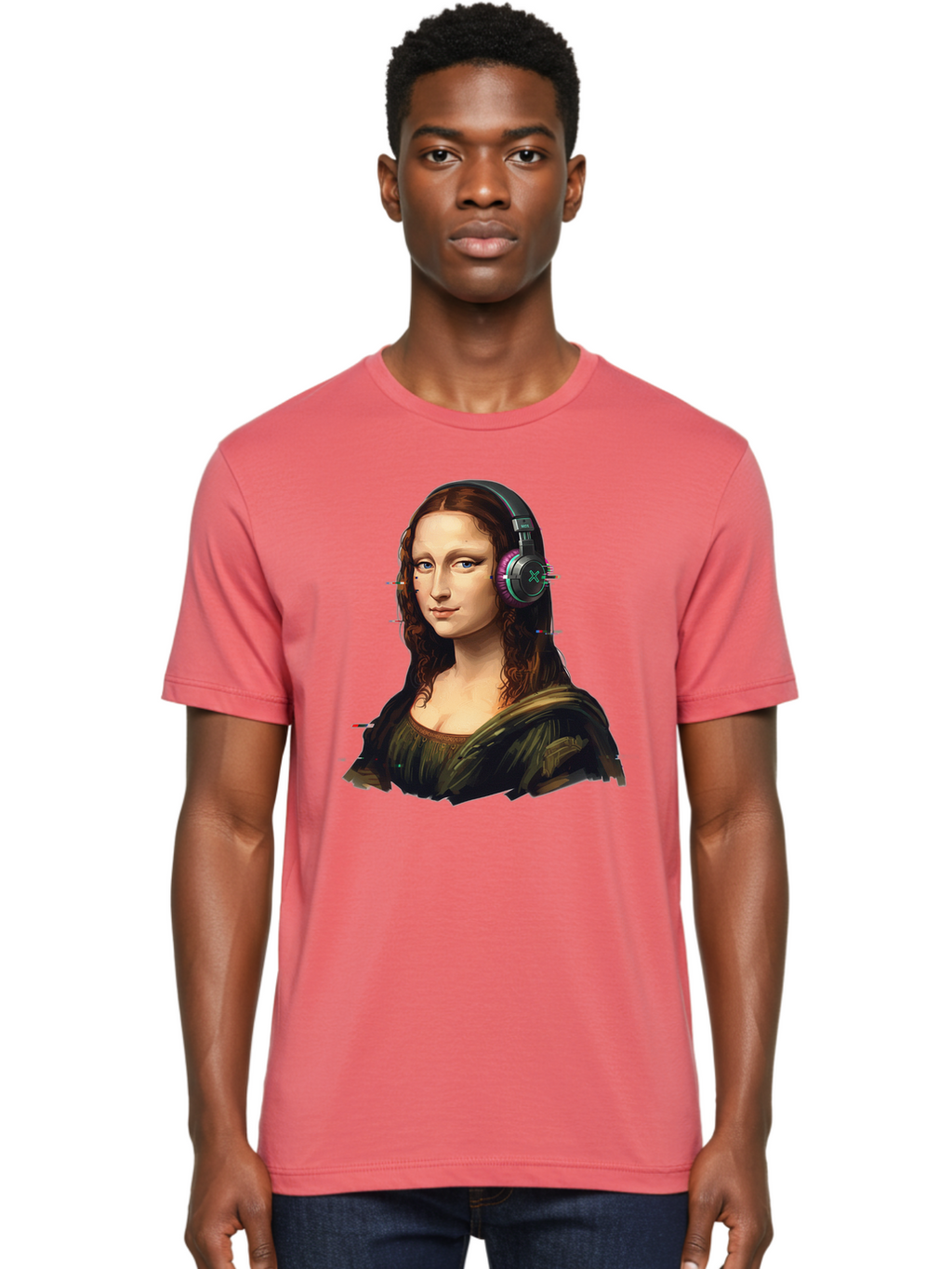 Mona-Lisa-Headphones Men'S Graphic Tee, 100% Cotton, Comfortable Casual Summer Wear, Machine Washable, Vintage Camera, Old Camera, Antique Camera, Black Camera, Classic Photography, Photography Equipment, Nostalgic Device, Film Camera, Bam904