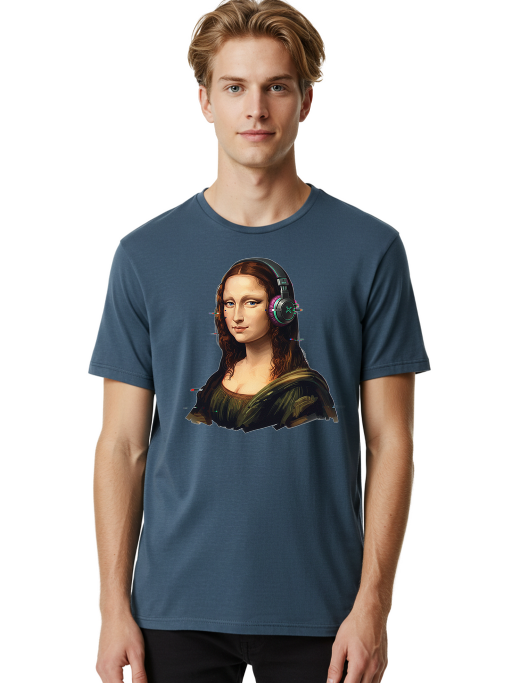 Mona-Lisa-Headphones Men'S Graphic Tee, 100% Cotton, Comfortable Casual Summer Wear, Machine Washable, Vintage Camera, Old Camera, Antique Camera, Black Camera, Classic Photography, Photography Equipment, Nostalgic Device, Film Camera, Bam904