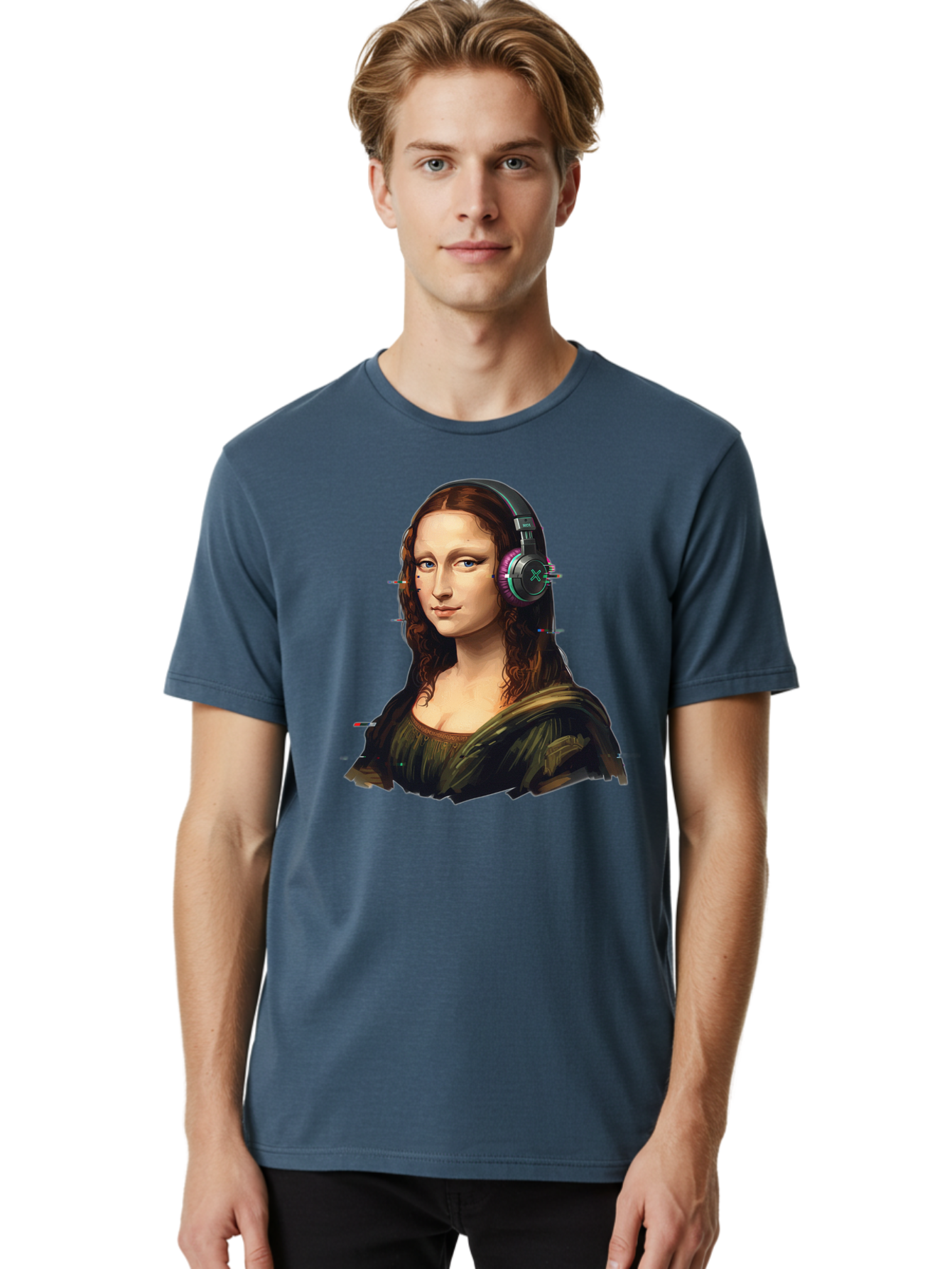 Mona-Lisa-Headphones Men'S Graphic Tee, 100% Cotton, Comfortable Casual Summer Wear, Machine Washable, Vintage Camera, Old Camera, Antique Camera, Black Camera, Classic Photography, Photography Equipment, Nostalgic Device, Film Camera, Bam904