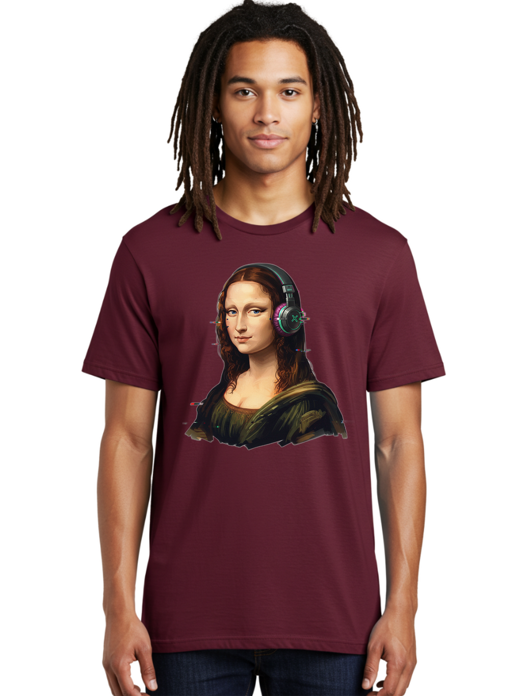 Mona-Lisa-Headphones Men'S Graphic Tee, 100% Cotton, Comfortable Casual Summer Wear, Machine Washable, Vintage Camera, Old Camera, Antique Camera, Black Camera, Classic Photography, Photography Equipment, Nostalgic Device, Film Camera, Bam904