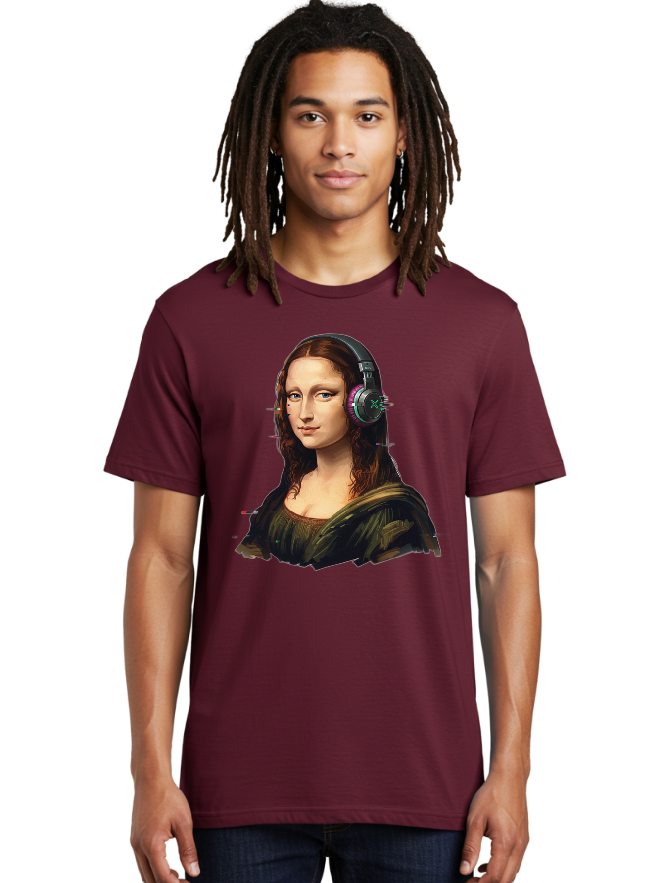 Mona-Lisa-Headphones Men'S Graphic Tee, 100% Cotton, Comfortable Casual Summer Wear, Machine Washable, Vintage Camera, Old Camera, Antique Camera, Black Camera, Classic Photography, Photography Equipment, Nostalgic Device, Film Camera, Bam904
