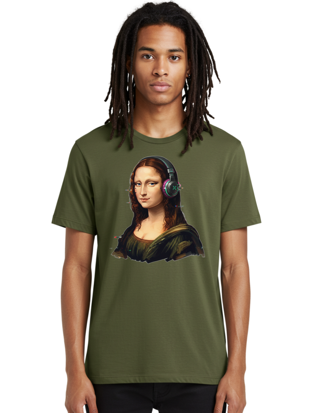 Mona-Lisa-Headphones Men'S Graphic Tee, 100% Cotton, Comfortable Casual Summer Wear, Machine Washable, Vintage Camera, Old Camera, Antique Camera, Black Camera, Classic Photography, Photography Equipment, Nostalgic Device, Film Camera, Bam904
