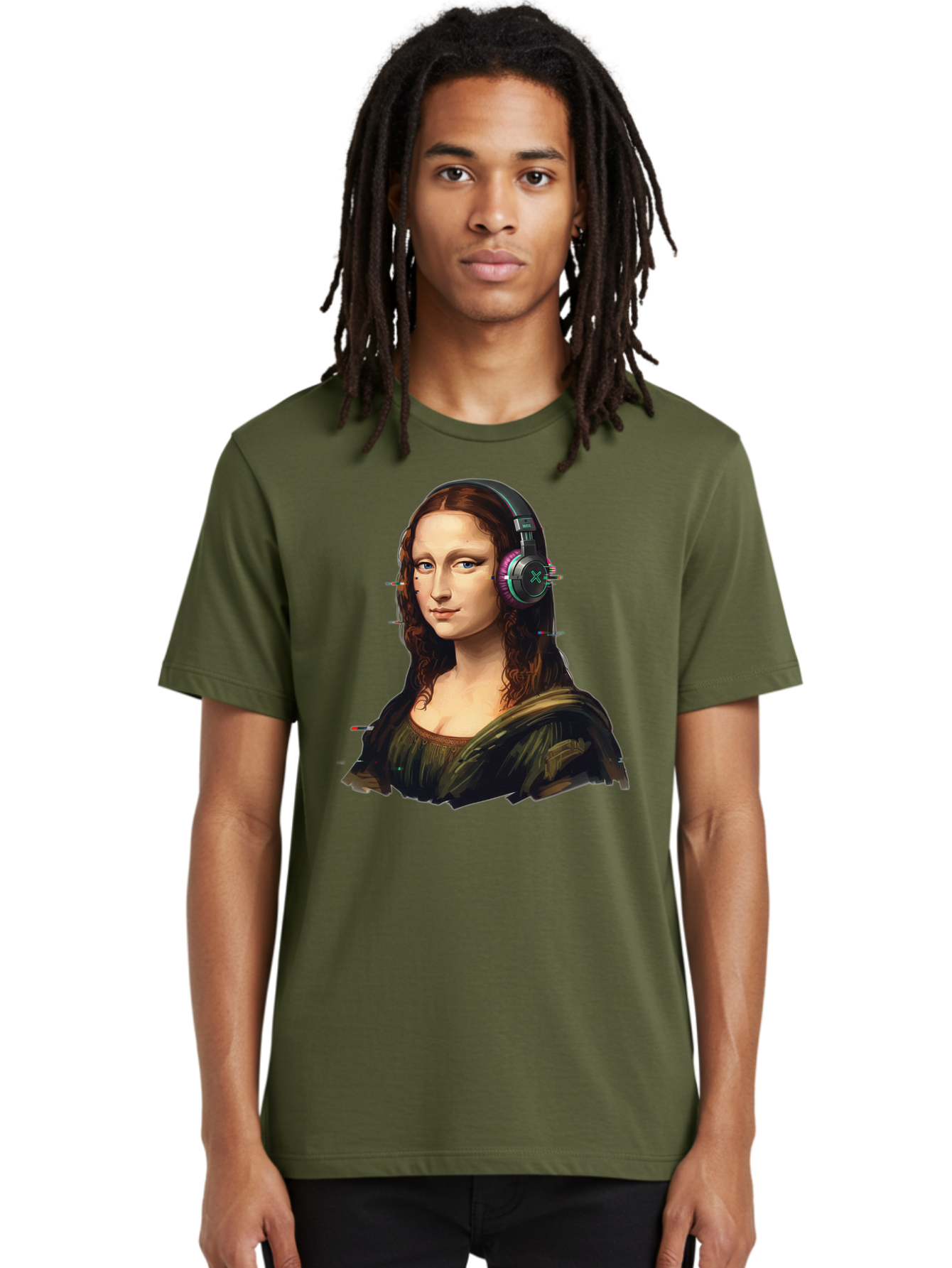 Mona-Lisa-Headphones Men'S Graphic Tee, 100% Cotton, Comfortable Casual Summer Wear, Machine Washable, Vintage Camera, Old Camera, Antique Camera, Black Camera, Classic Photography, Photography Equipment, Nostalgic Device, Film Camera, Bam904
