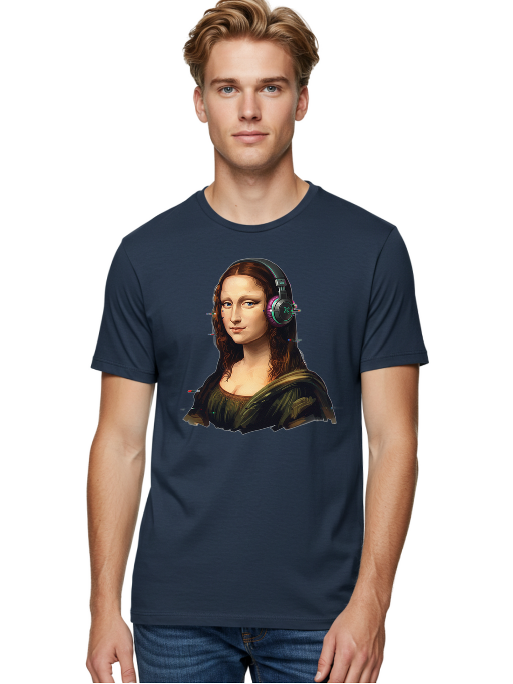 Mona-Lisa-Headphones Men'S Graphic Tee, 100% Cotton, Comfortable Casual Summer Wear, Machine Washable, Vintage Camera, Old Camera, Antique Camera, Black Camera, Classic Photography, Photography Equipment, Nostalgic Device, Film Camera, Bam904