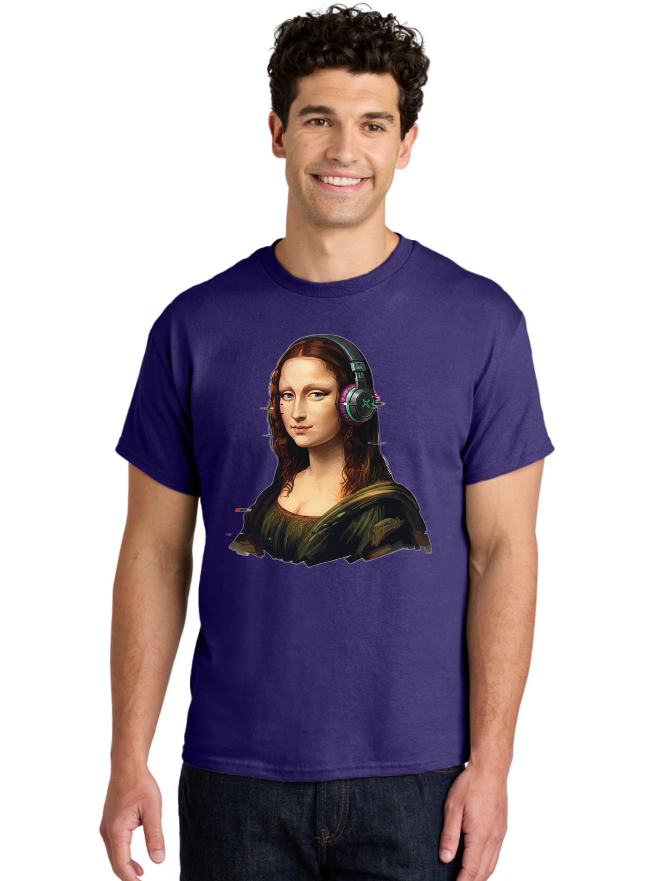 Mona-Lisa-Headphones Men'S Graphic Tee, 100% Cotton, Comfortable Casual Summer Wear, Machine Washable, Vintage Camera, Old Camera, Antique Camera, Black Camera, Classic Photography, Photography Equipment, Nostalgic Device, Film Camera, Bam904
