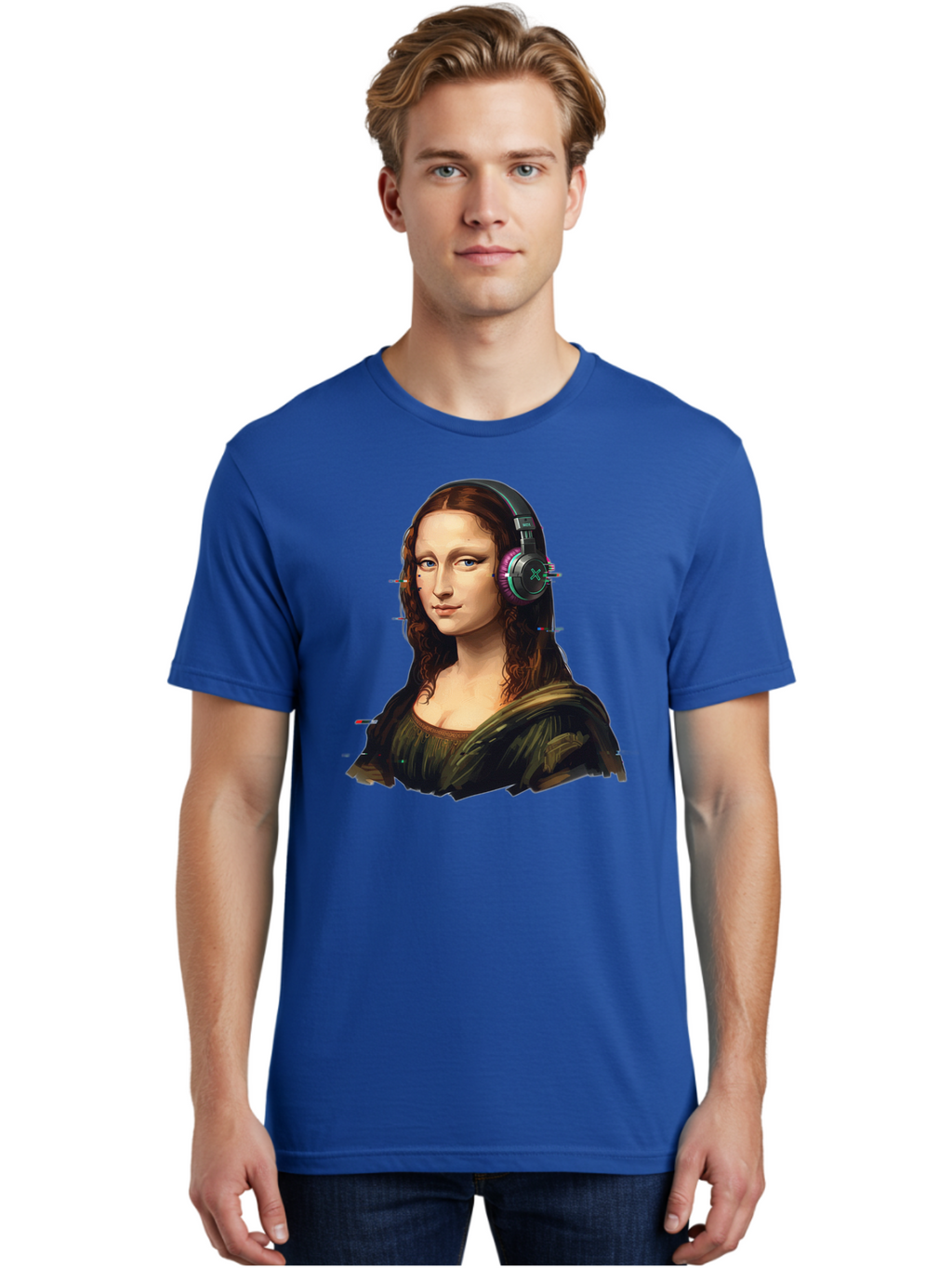 Mona-Lisa-Headphones Men'S Graphic Tee, 100% Cotton, Comfortable Casual Summer Wear, Machine Washable, Vintage Camera, Old Camera, Antique Camera, Black Camera, Classic Photography, Photography Equipment, Nostalgic Device, Film Camera, Bam904