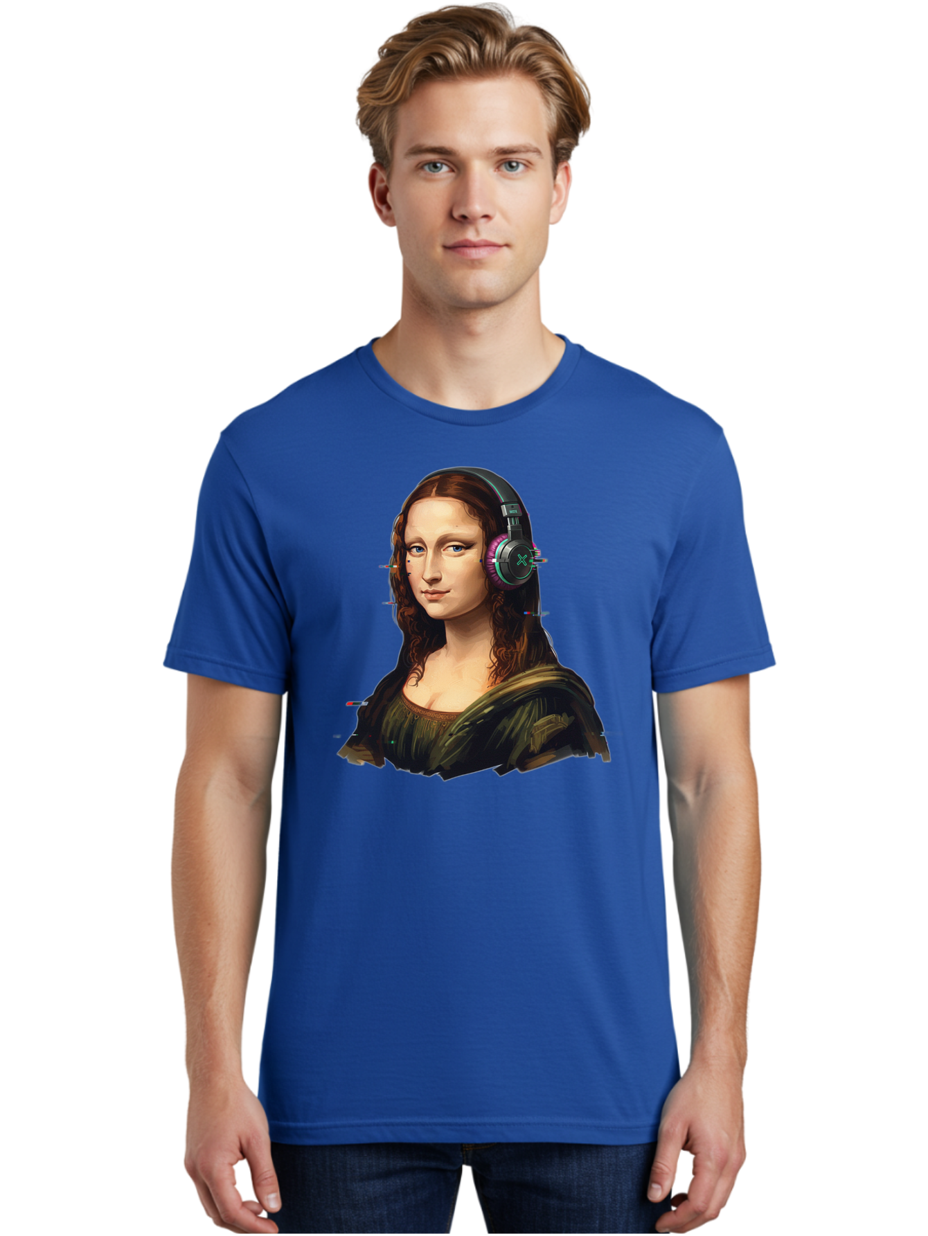 Mona-Lisa-Headphones Men'S Graphic Tee, 100% Cotton, Comfortable Casual Summer Wear, Machine Washable, Vintage Camera, Old Camera, Antique Camera, Black Camera, Classic Photography, Photography Equipment, Nostalgic Device, Film Camera, Bam904