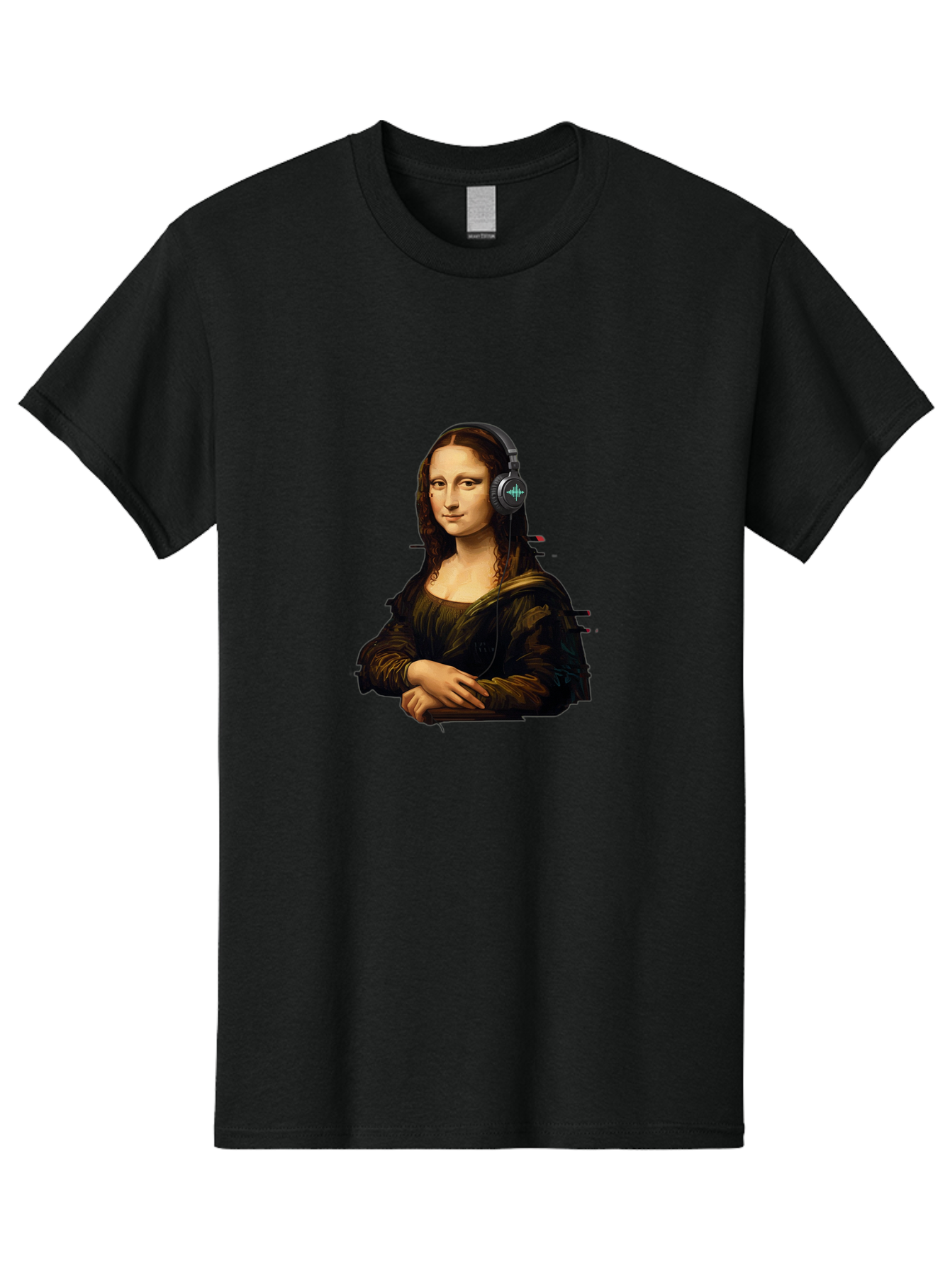 Mona-Lisa-Wearing-Headphones-1 Men'S Graphic Tee, 100% Cotton, Comfortable Casual Summer Wear, Machine Washable, Vintage Camera, Old Camera, Antique Camera, Black Camera, Classic Photography, Photography Equipment, Nostalgic Device, Bam905