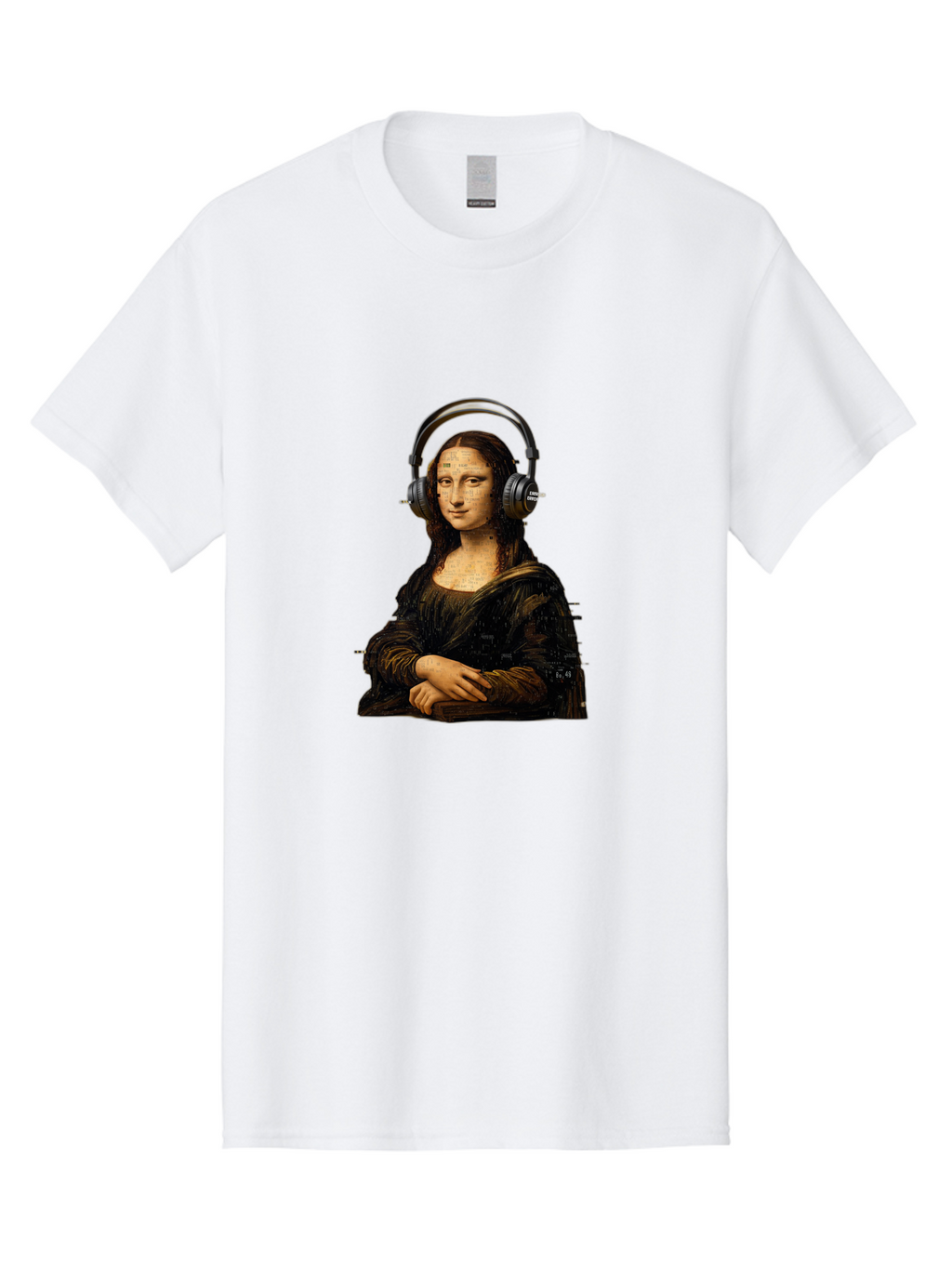 Mona-Lisa-With-Headphones-1 Men'S Graphic Tee, 100% Cotton, Comfortable Casual Summer Wear, Machine Washable, Vintage Camera, Old Camera, Antique Camera, Black Camera, Classic Photography, Photography Equipment, Nostalgic Device, Film Camera, Bam907