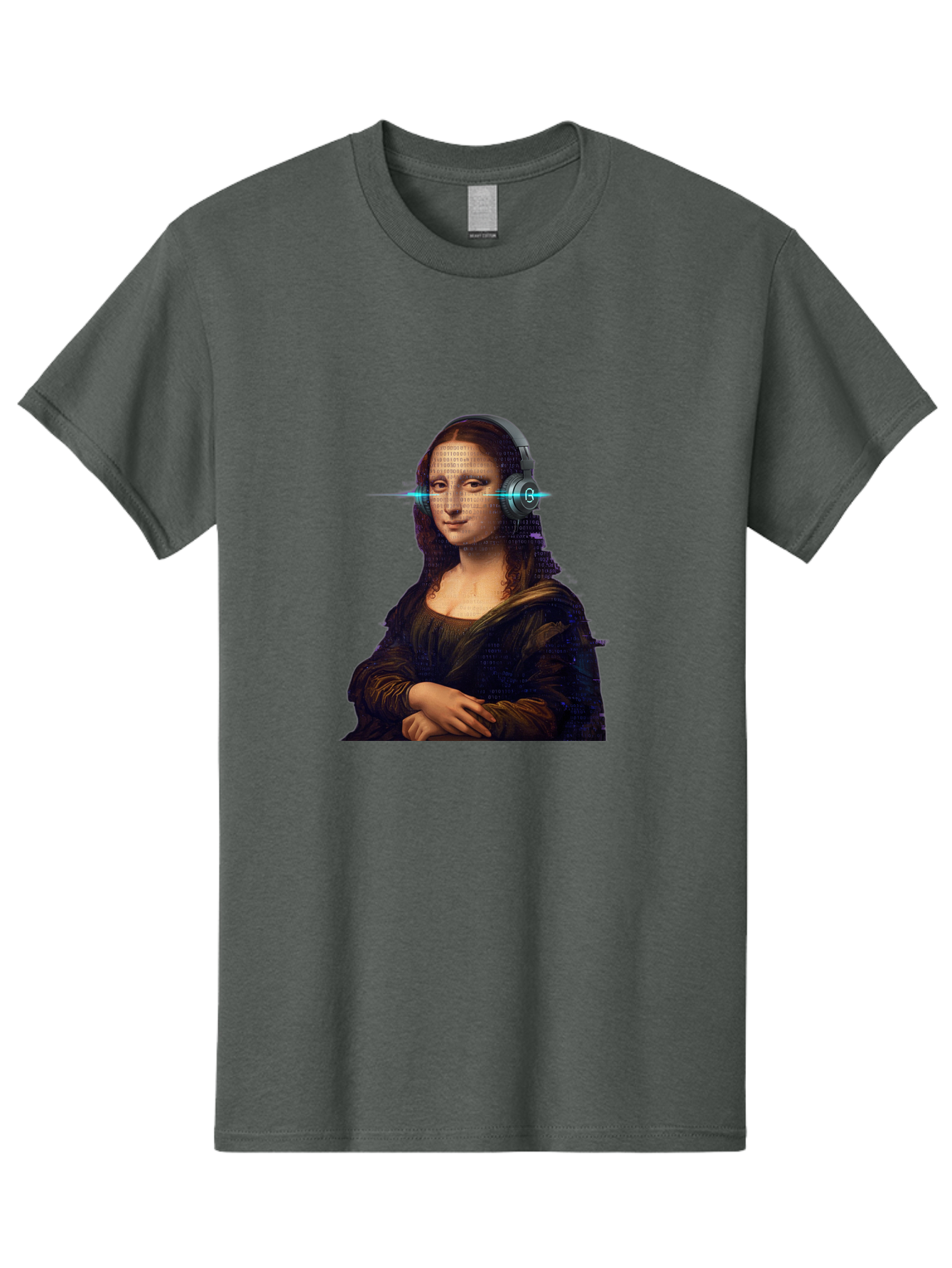 Mona-Lisa-With-Headphones-3 Men'S Graphic Tee, 100% Cotton, Comfortable Casual Summer Wear, Machine Washable, Vintage Camera, Old Camera, Antique Camera, Black Camera, Classic Photography, Photography Equipment, Nostalgic Device, Film Camera, Bam909