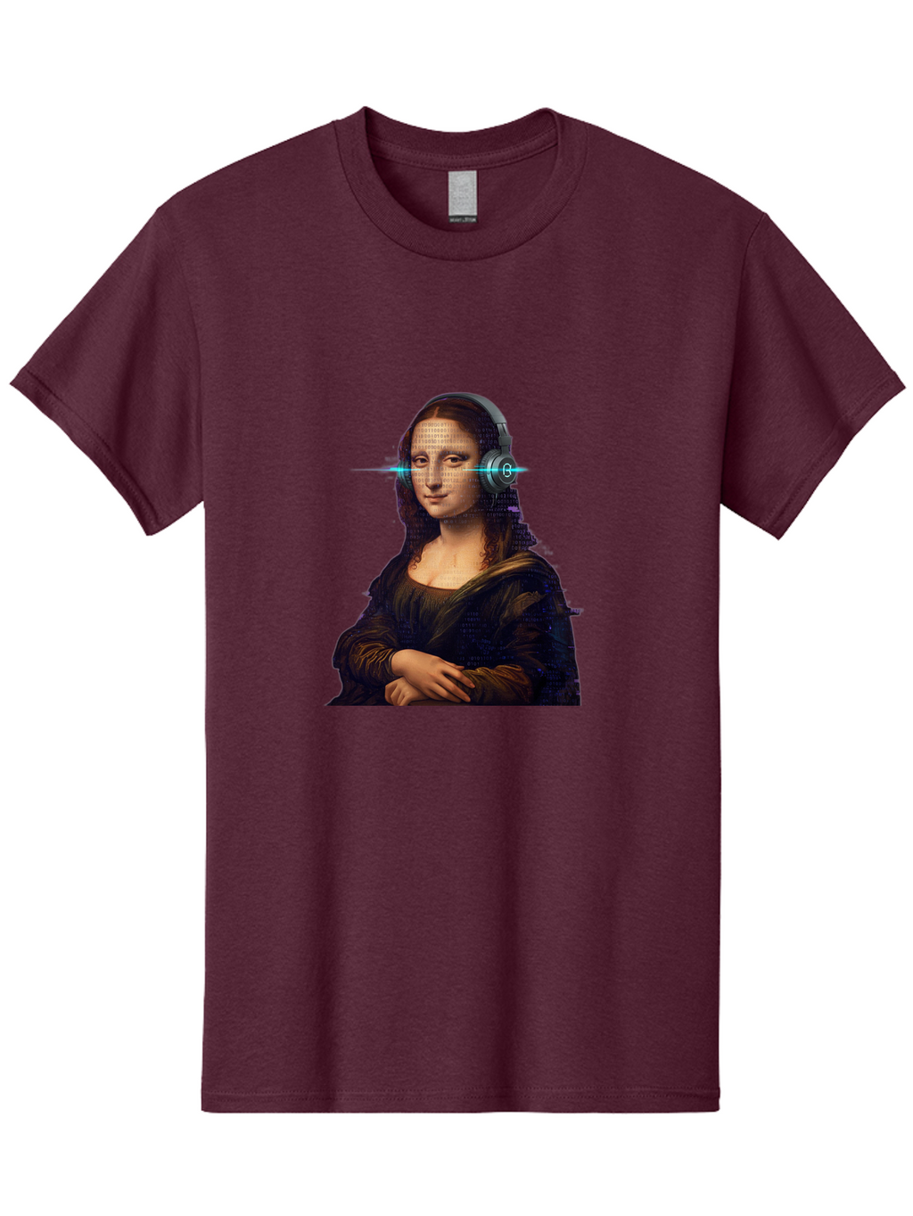 Mona-Lisa-With-Headphones-3 Men'S Graphic Tee, 100% Cotton, Comfortable Casual Summer Wear, Machine Washable, Vintage Camera, Old Camera, Antique Camera, Black Camera, Classic Photography, Photography Equipment, Nostalgic Device, Film Camera, Bam909