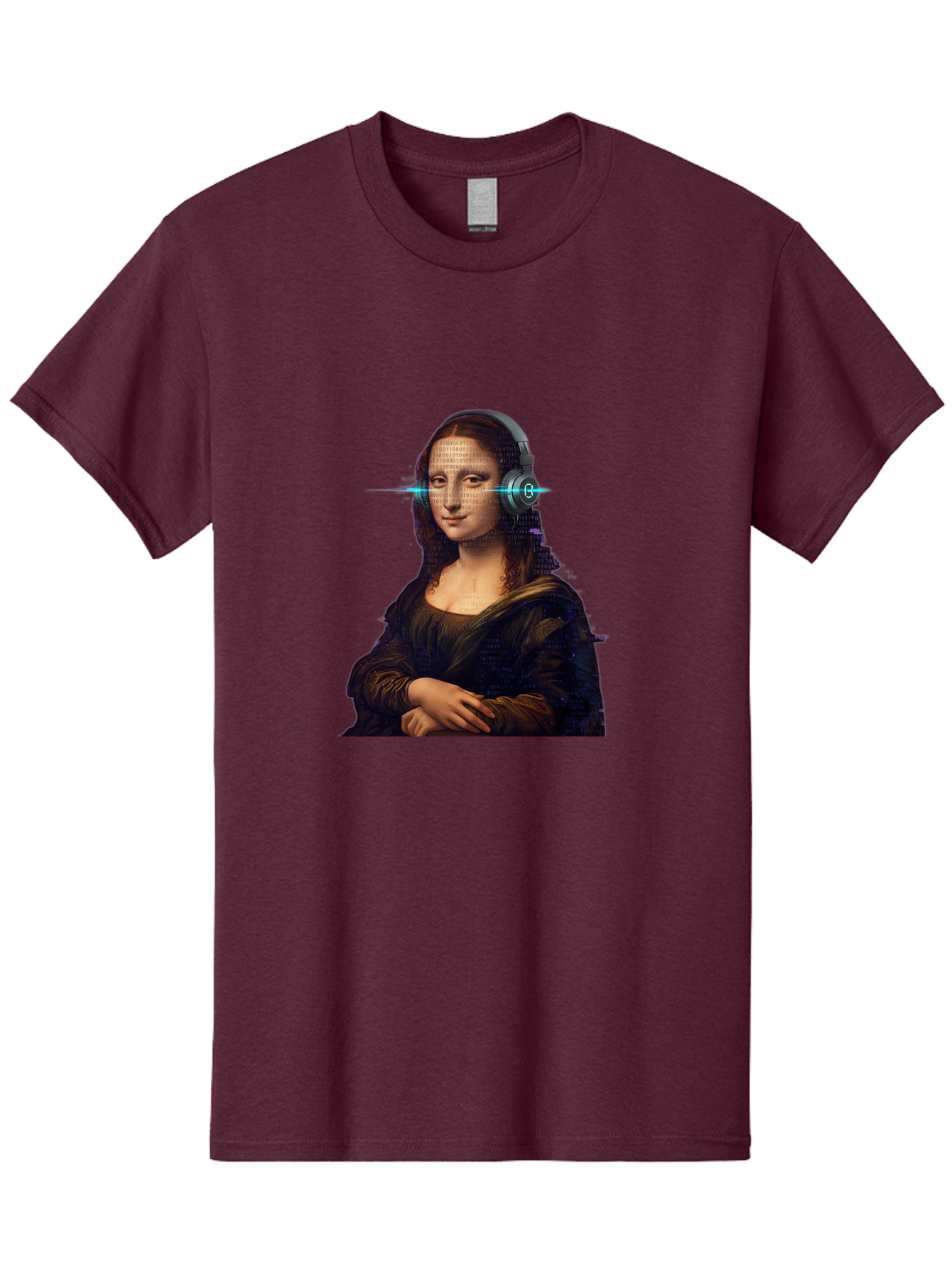 Mona-Lisa-With-Headphones-3 Men'S Graphic Tee, 100% Cotton, Comfortable Casual Summer Wear, Machine Washable, Vintage Camera, Old Camera, Antique Camera, Black Camera, Classic Photography, Photography Equipment, Nostalgic Device, Film Camera, Bam909