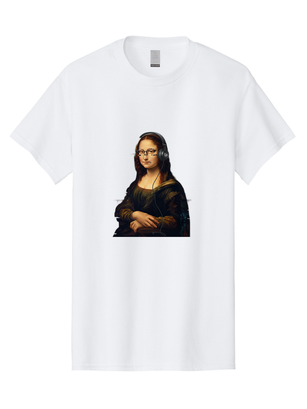 Mona-Lisa-With-Headphones-4 Men'S Graphic Tee, 100% Cotton, Comfortable Casual Summer Wear, Machine Washable, Vintage Camera, Old Camera, Antique Camera, Black Camera, Classic Photography, Photography Equipment, Nostalgic Device, Film Camera, Bam910